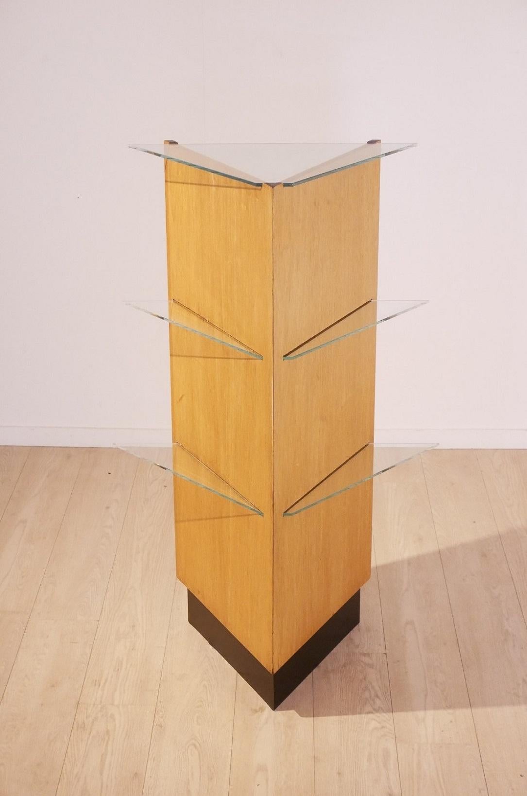 Glass Midcentury Swiss Modernist V-Shaped Freestanding Shelving Unit For Sale