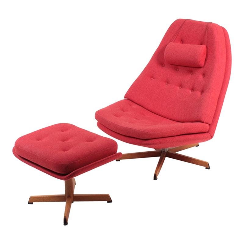 Midcentury Swivel Chair and Ottoman by Madsen & Schubell, Danish Design, 1960s