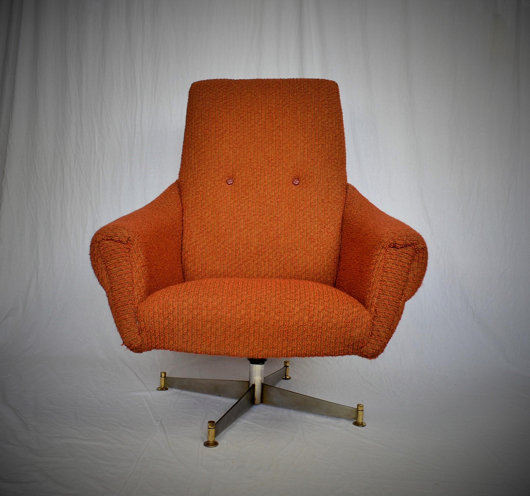 Steel Mid-Century Swivel Chair, Italian, 1969s For Sale