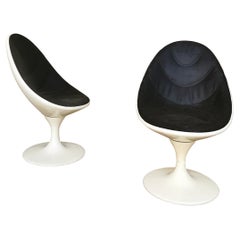 Midcentury Swivel Chairs Curved Resin Black White Leather Italy 1970s Set of 2