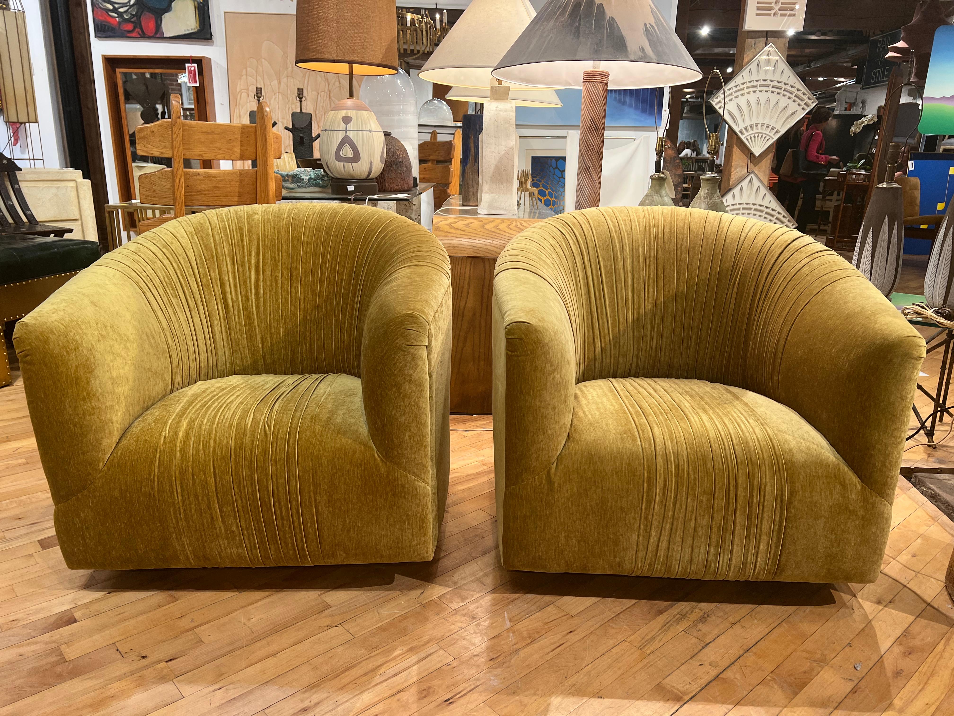 Mid-Century Modern Mid-Century Swivel Chenille Lounge Chairs