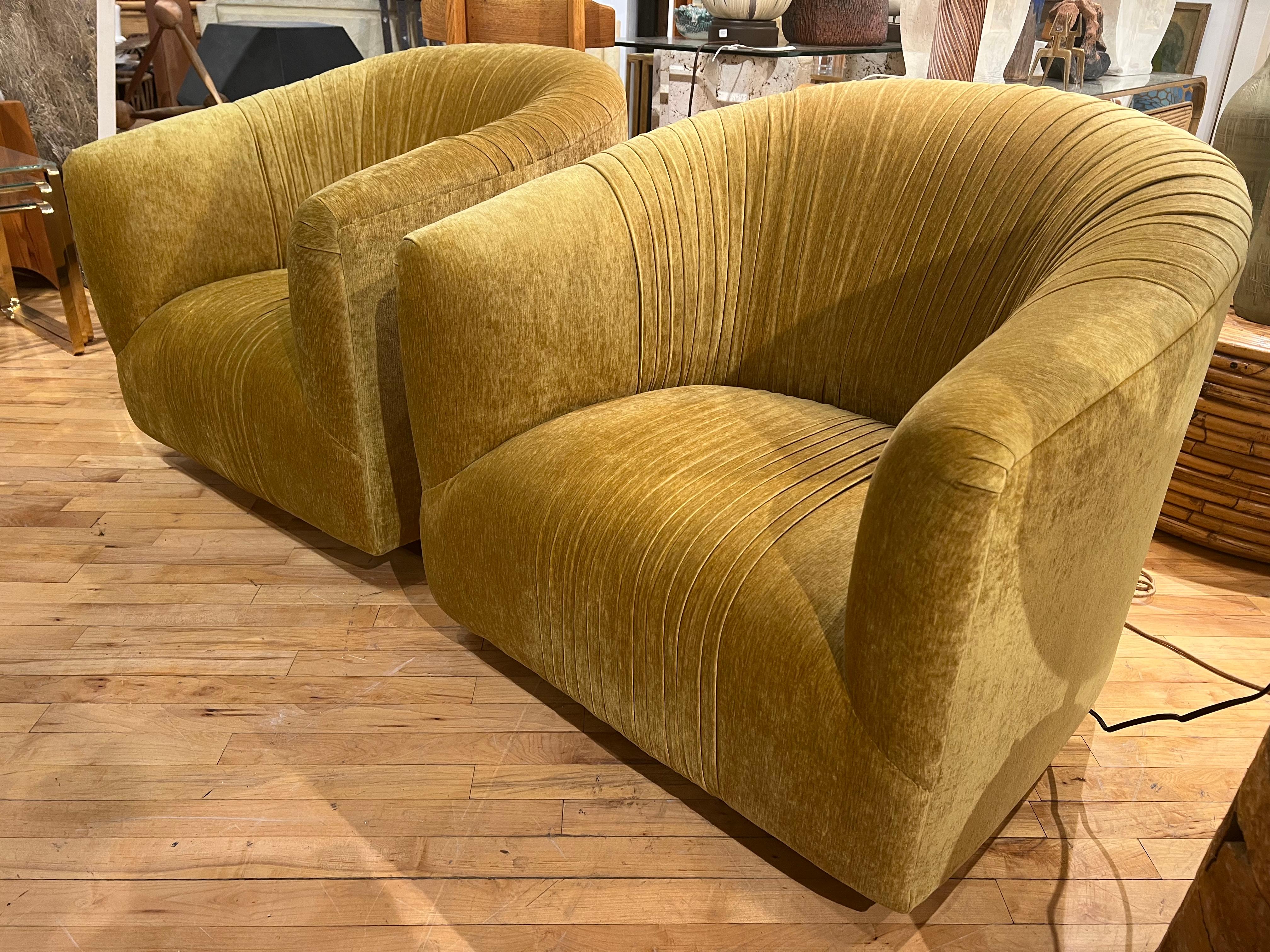 American Mid-Century Swivel Chenille Lounge Chairs