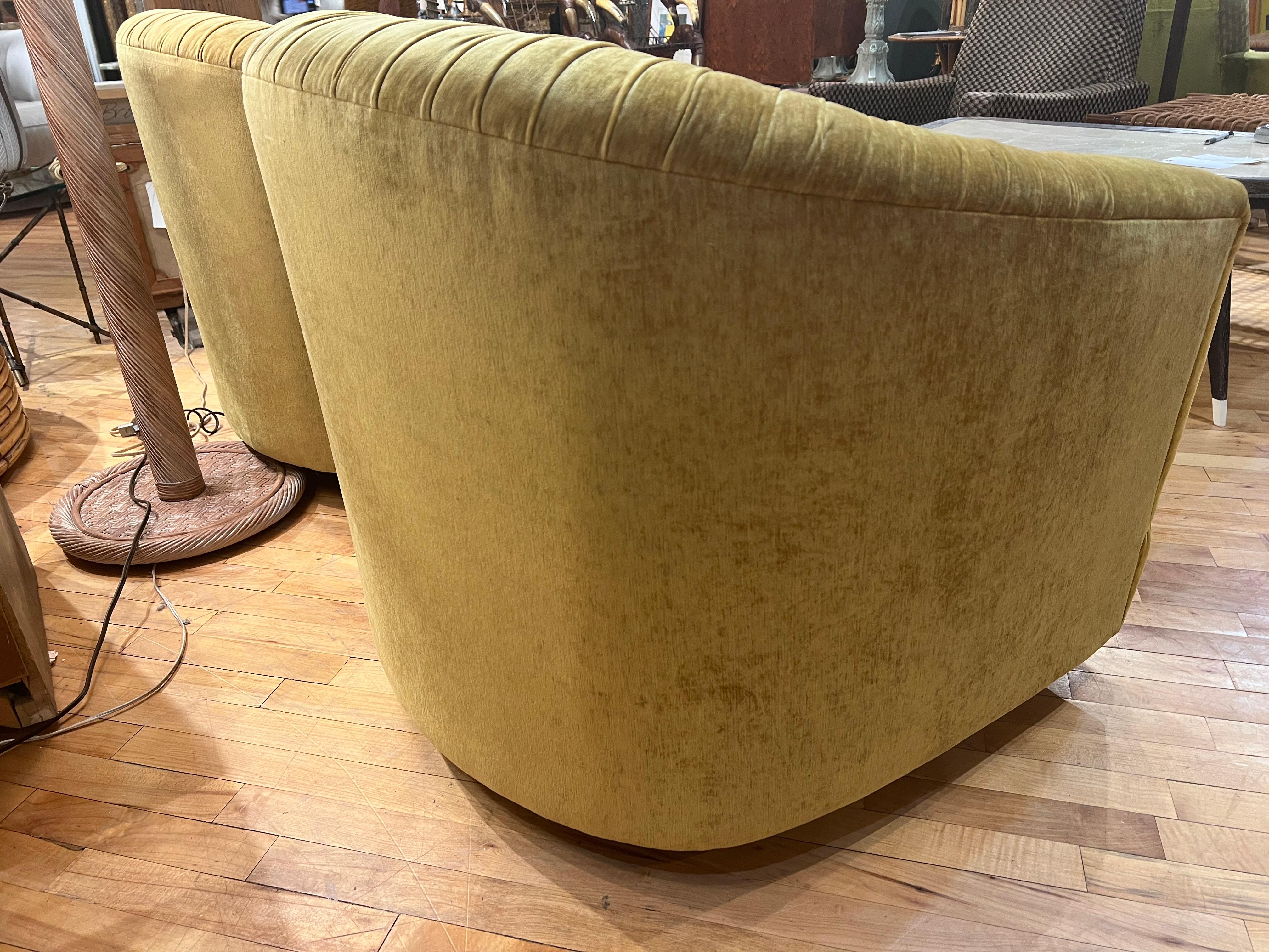 Mid-Century Swivel Chenille Lounge Chairs In Good Condition In Chicago, IL