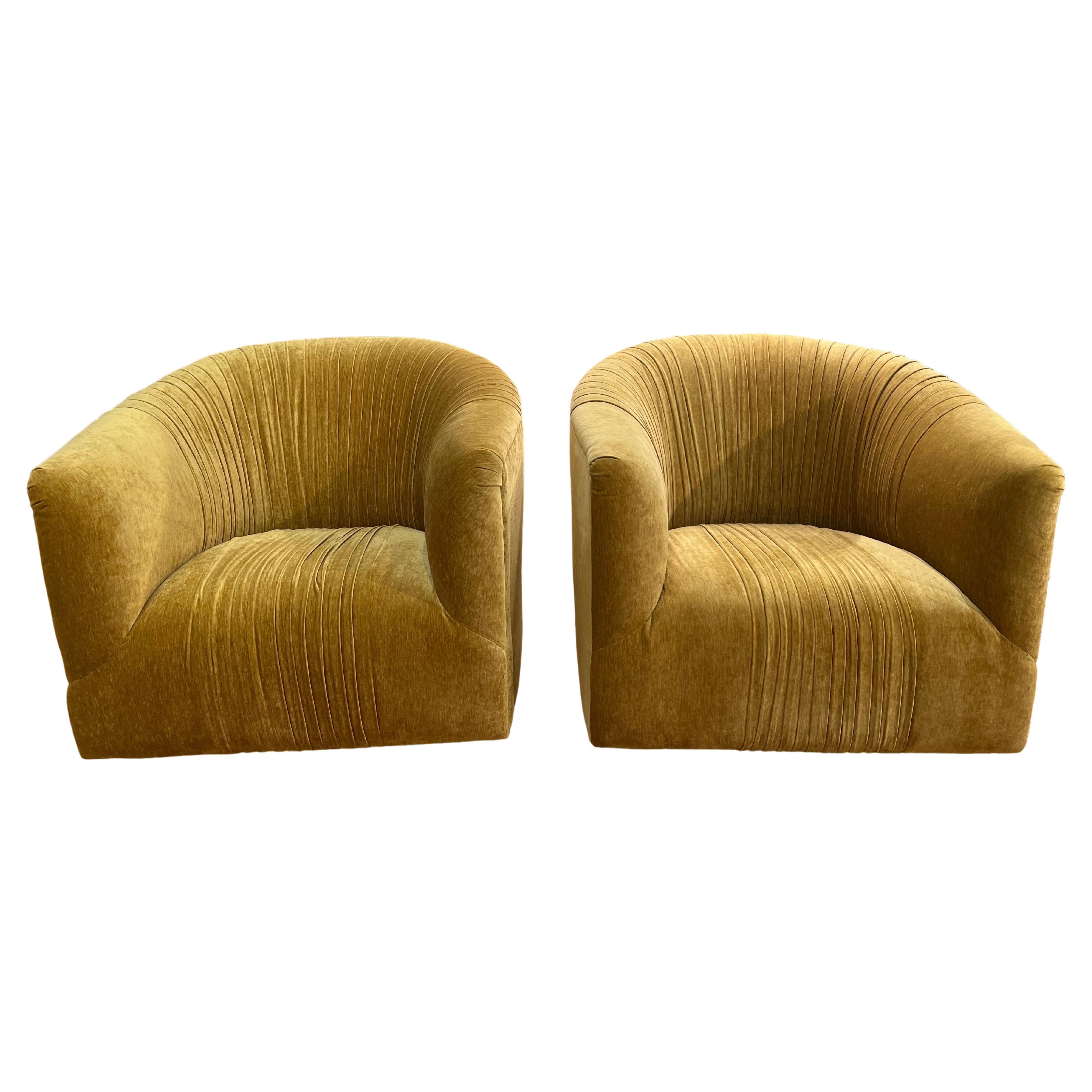 Mid-Century Swivel Chenille Lounge Chairs