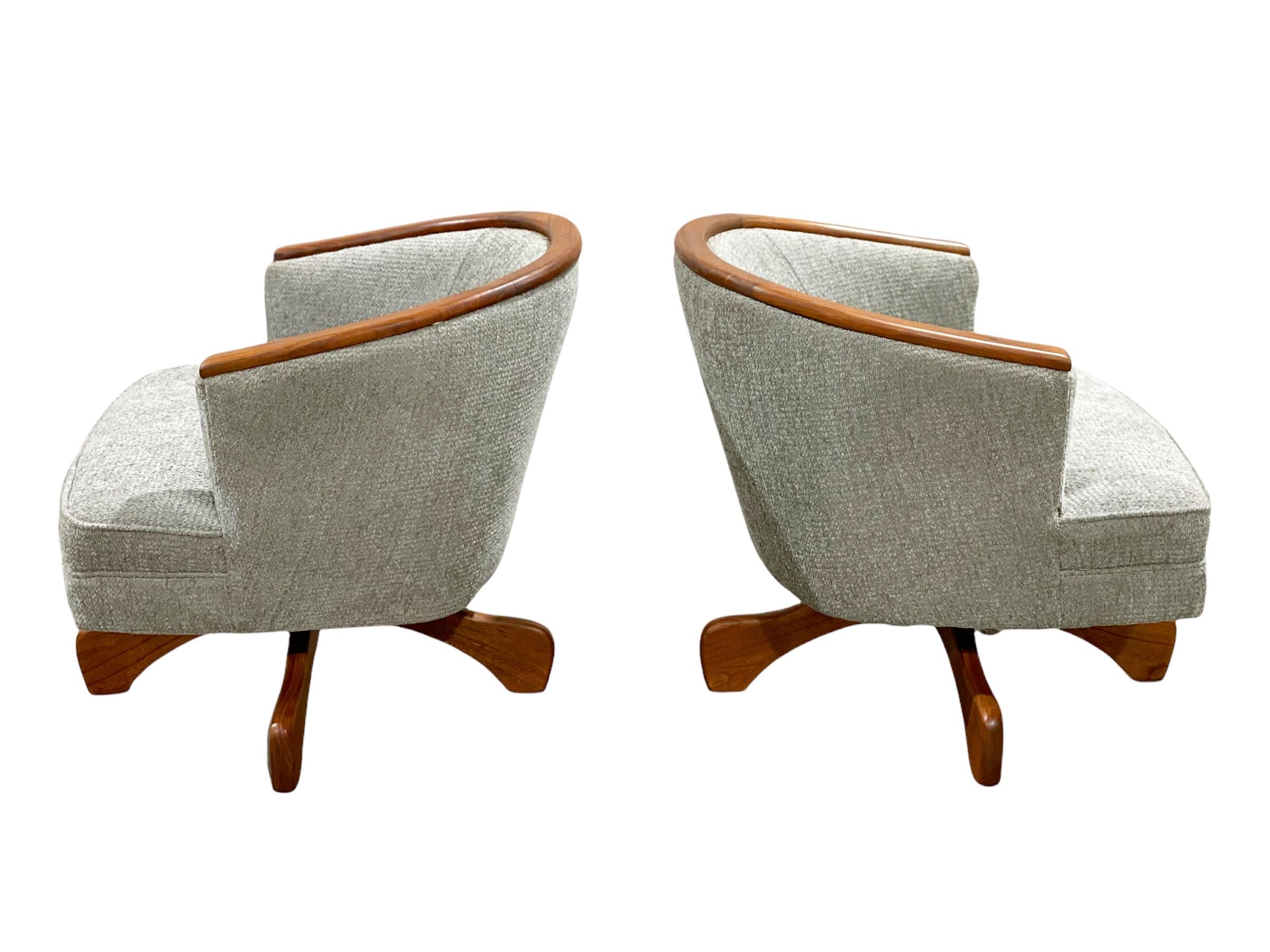 Midcentury Swivel Club Barrel Chairs After Adrian Pearsall, Walnut + Boucle 1