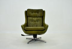 Midcentury Swivel Leather Armchair, Peem, Finland, 1970s