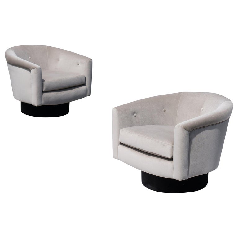 Midcentury Swivel Tub Chairs In Clay And Noir Velvet Pair For