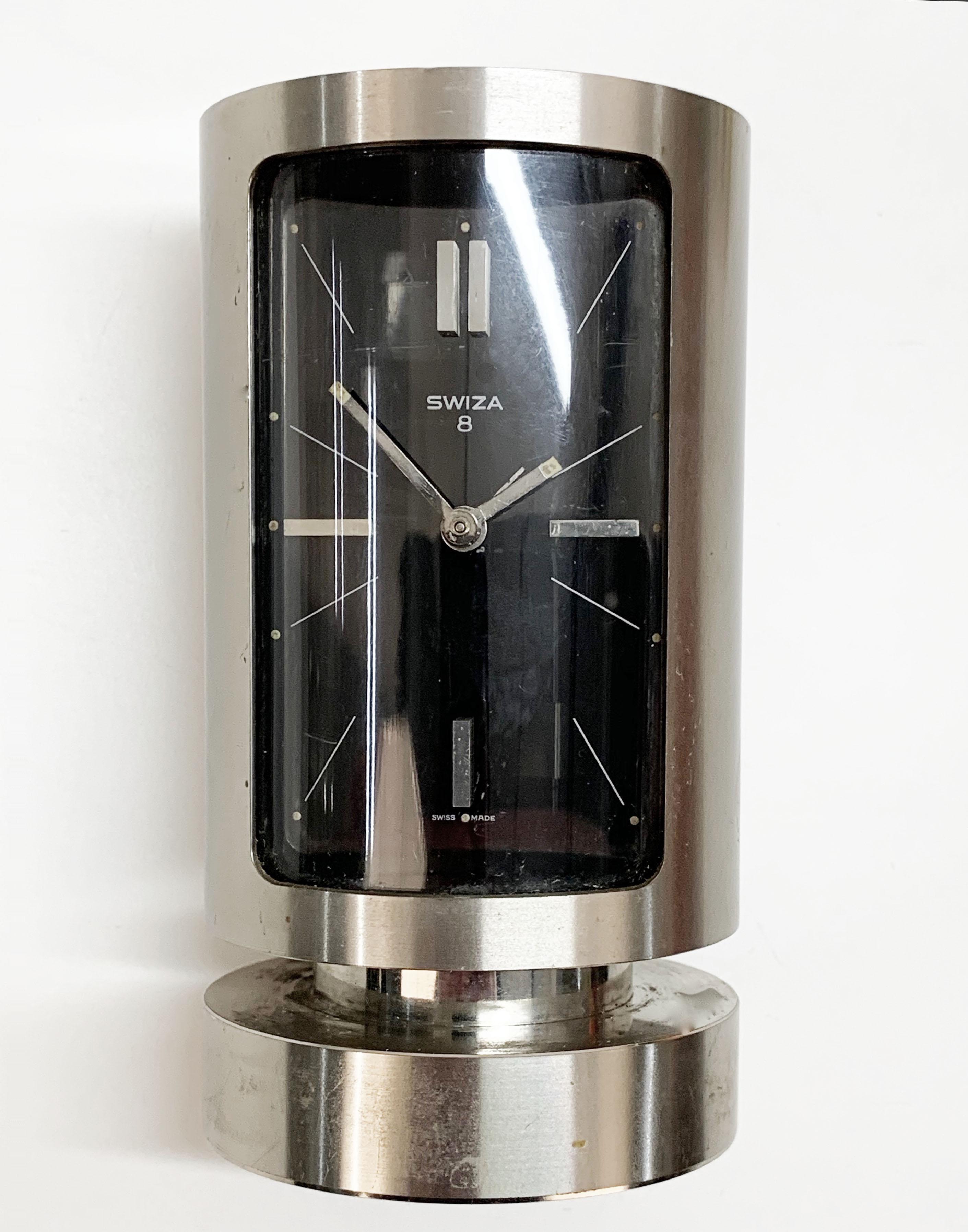 Midcentury Swiza 8 Day Swiss Chromed Steel Table Clock with Alarm Clock, 1960s  6