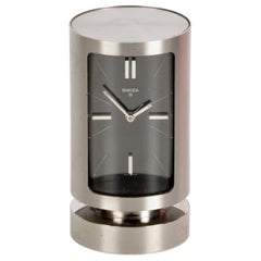 Midcentury Swiza 8 Day Swiss Chromed Steel Table Clock with Alarm Clock, 1960s