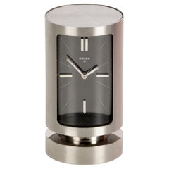 Retro Midcentury Swiza 8 Day Swiss Chromed Steel Table Clock with Alarm Clock, 1960s 