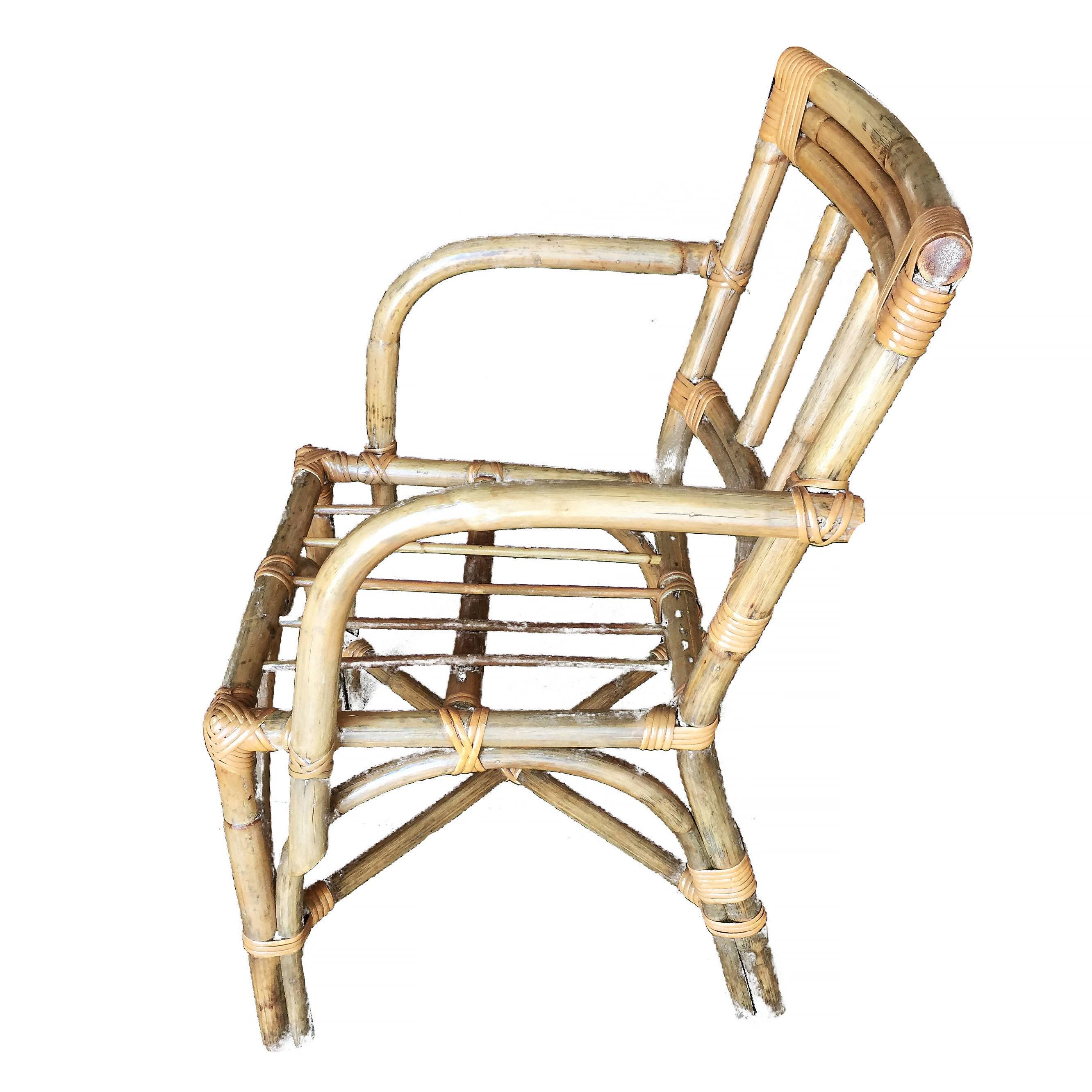 Mid-Century Modern Midcentury Swoop Arm Rattan Armchair with Triple Pole Back For Sale