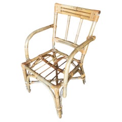 Midcentury Swoop Arm Rattan Armchair with Triple Pole Back