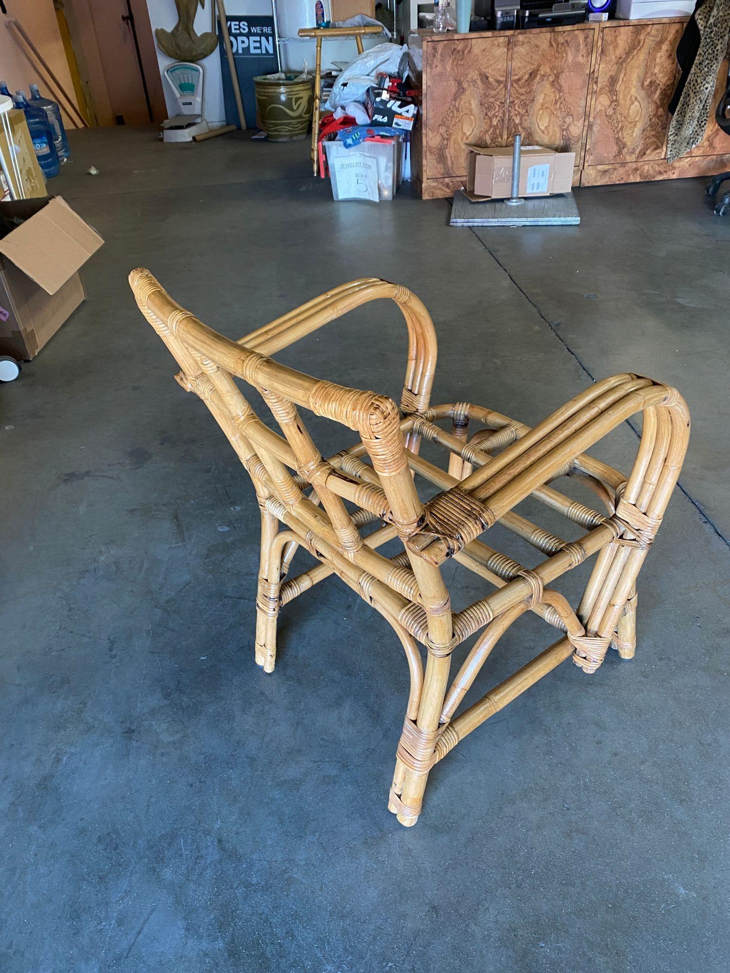 Midcentury Swoop Triple Pole Arm Rattan Armchair with Tic-Tac-Toe Back 1