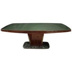 MIDCENTURY Table by Vittorio Dassi Milán, Guatemala Marble, Green Glass and Wood