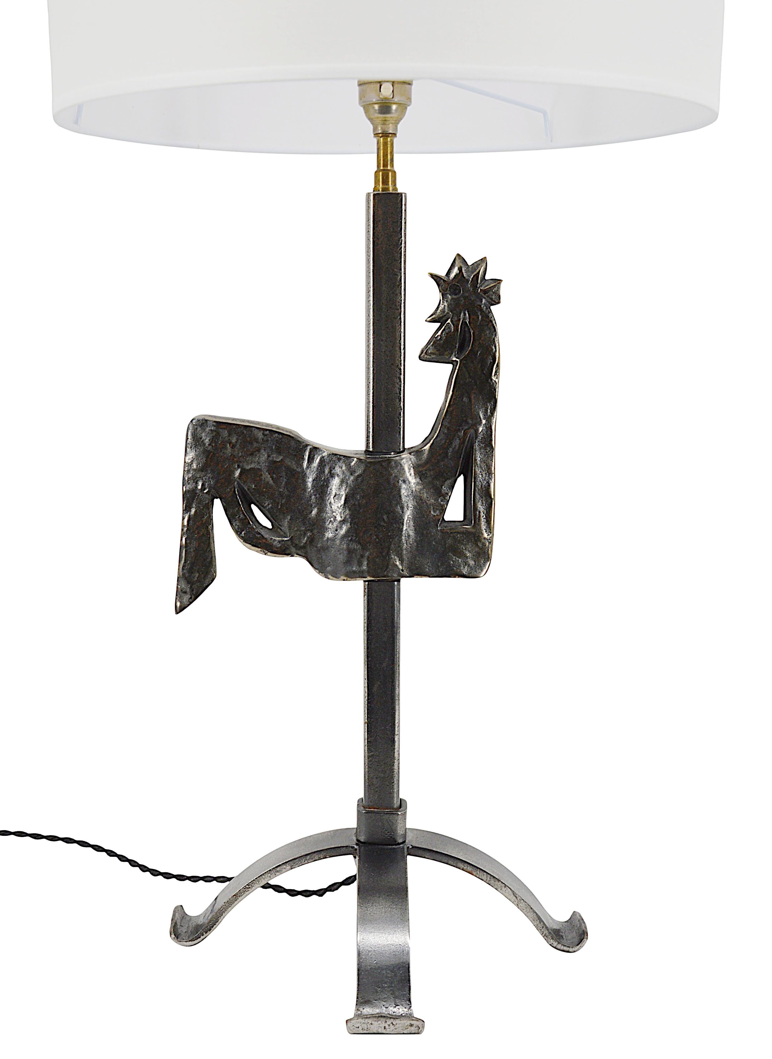 Mid-Century Modern Midcentury Table Lamp, Ateliers de Marolles, Jean Touret, ca.1950, Possible Pair For Sale