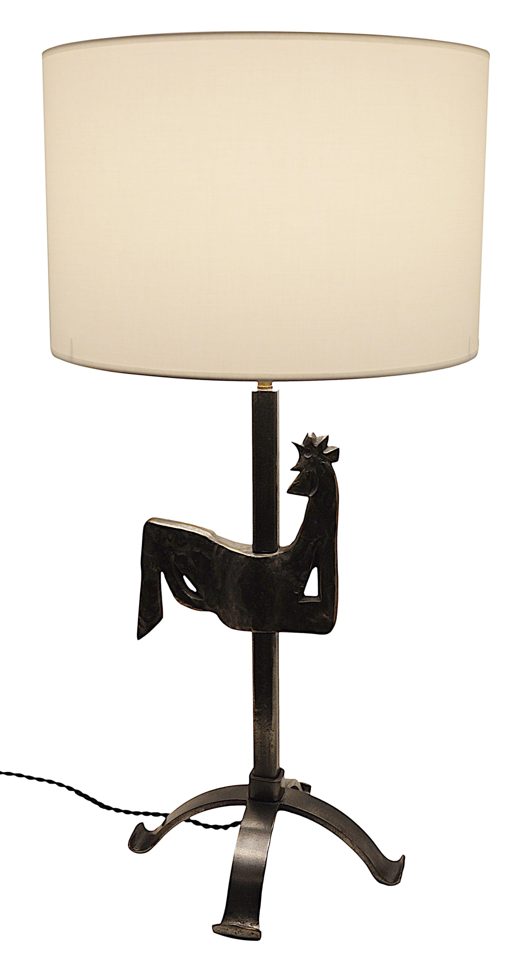 French Midcentury Table Lamp, Ateliers de Marolles, Jean Touret, ca.1950, Possible Pair For Sale