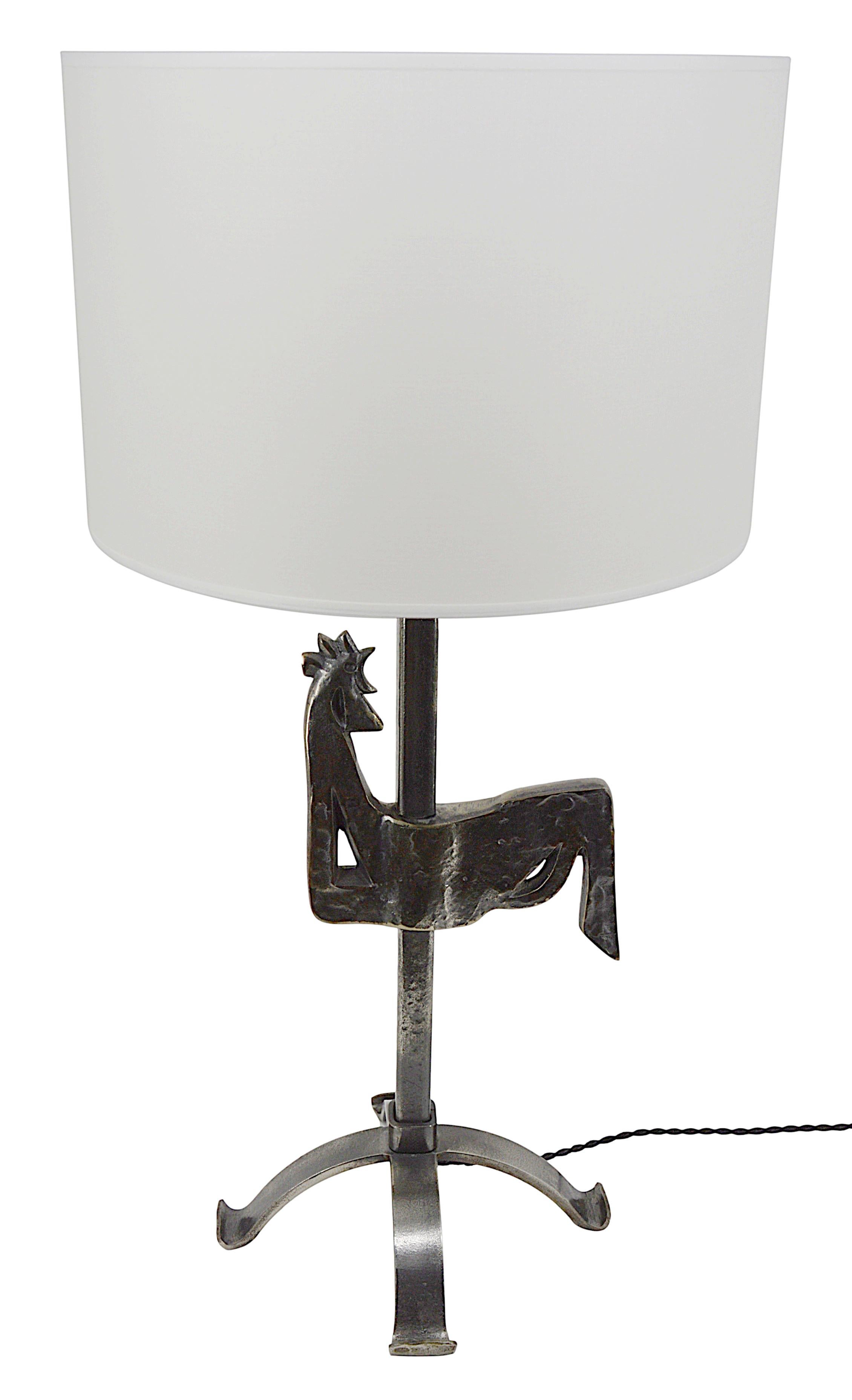 Midcentury Table Lamp, Ateliers de Marolles, Jean Touret, ca.1950, Possible Pair In Excellent Condition For Sale In Saint-Amans-des-Cots, FR