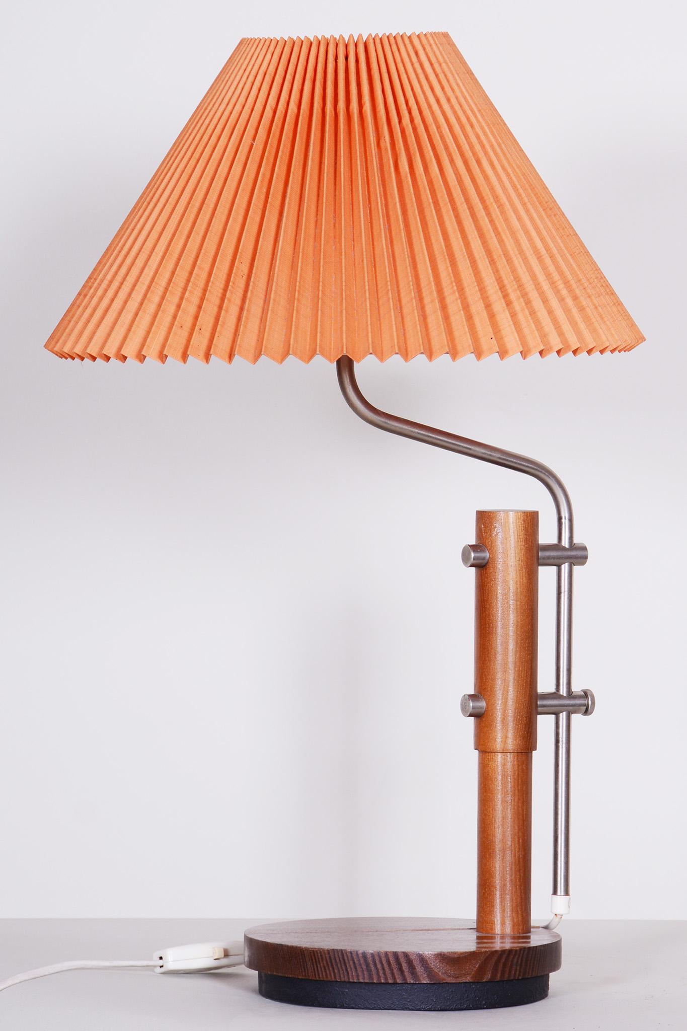 Mid-Century Modern Midcentury Table Lamp, Beech Galvanized Metal, Fully Functional, Czechia, 1960s For Sale