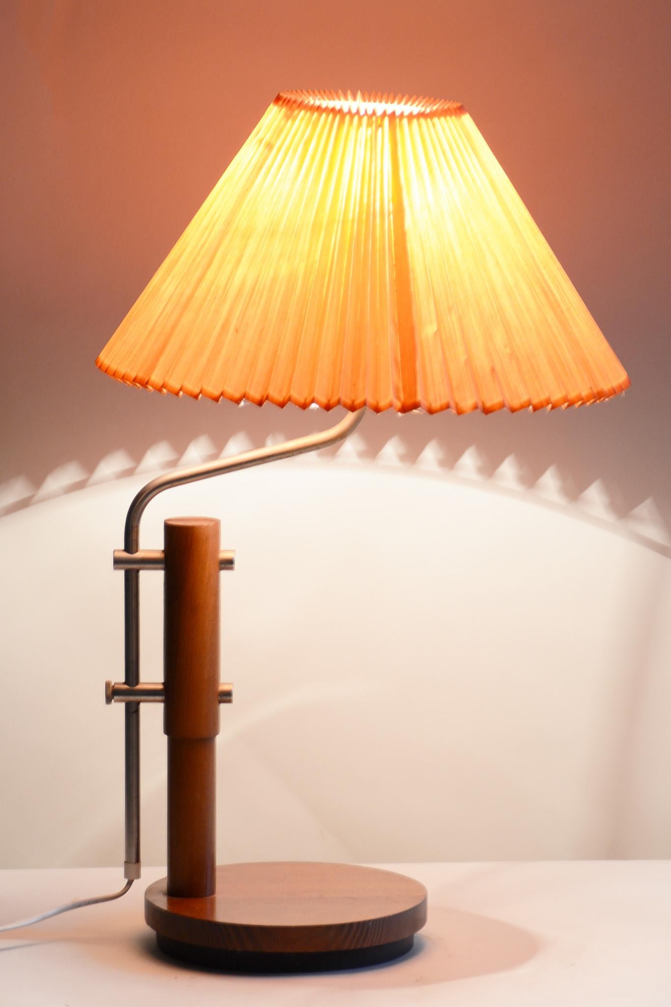 Mid-20th Century Midcentury Table Lamp, Beech Galvanized Metal, Fully Functional, Czechia, 1960s For Sale