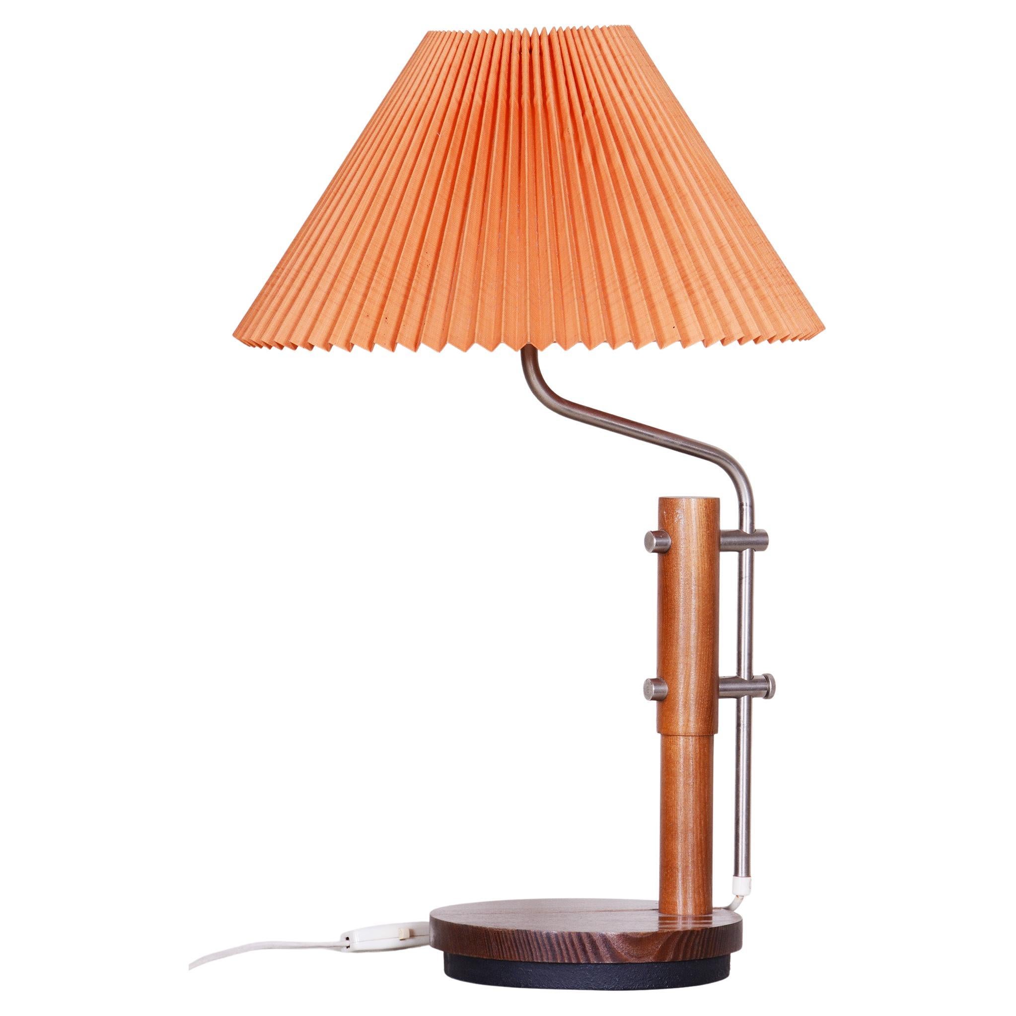 Midcentury Table Lamp, Beech Galvanized Metal, Fully Functional, Czechia, 1960s For Sale