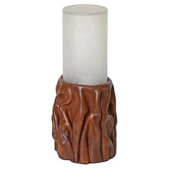Lámpara de sobremesa de mediados de siglo Cuero marrón y cristal de Murano by Nova Tecno, Italia Años 70