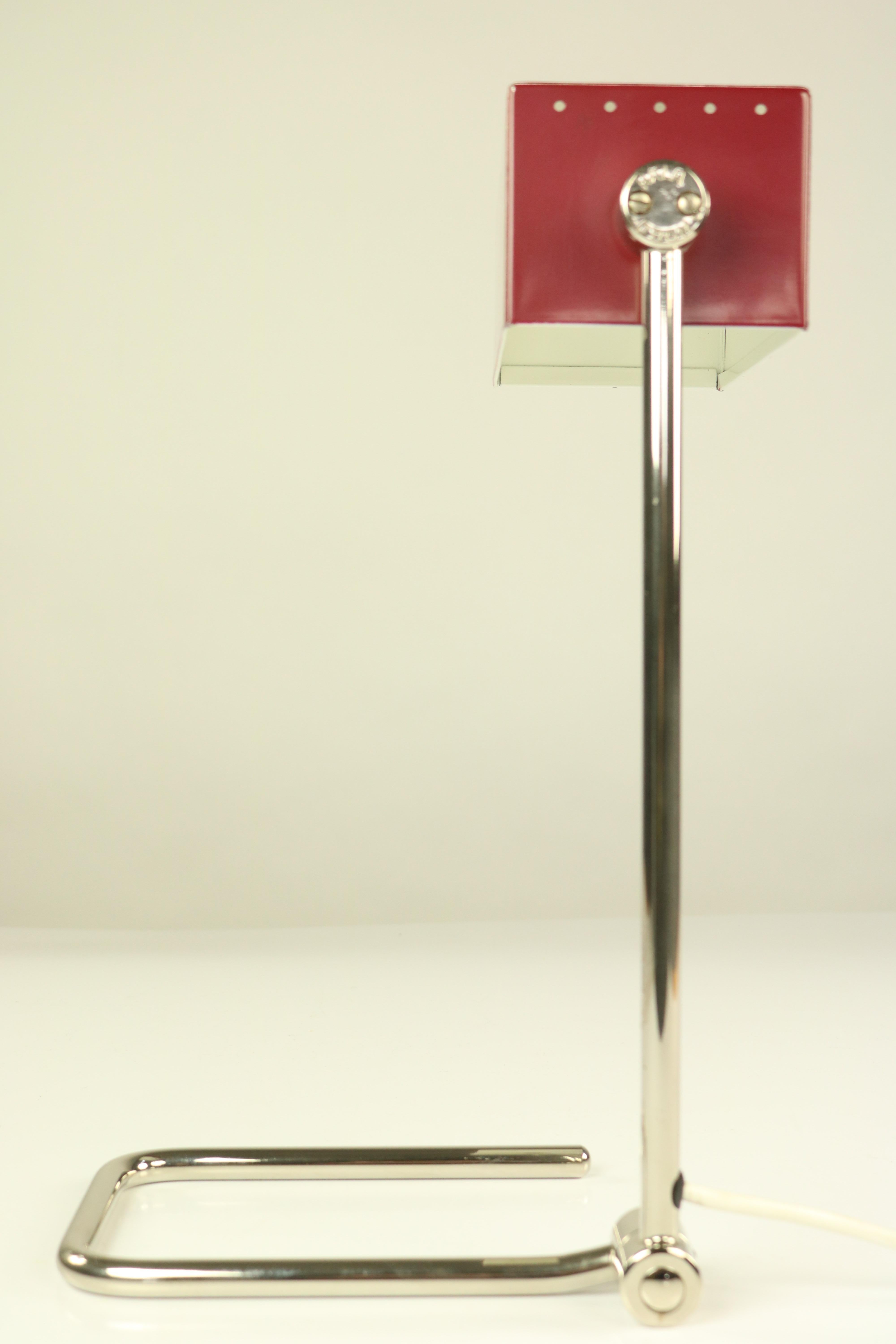 Midcentury Table Lamp by Hala Germany Wine Red and Chrome Vintage, 1950s-1960s For Sale 4