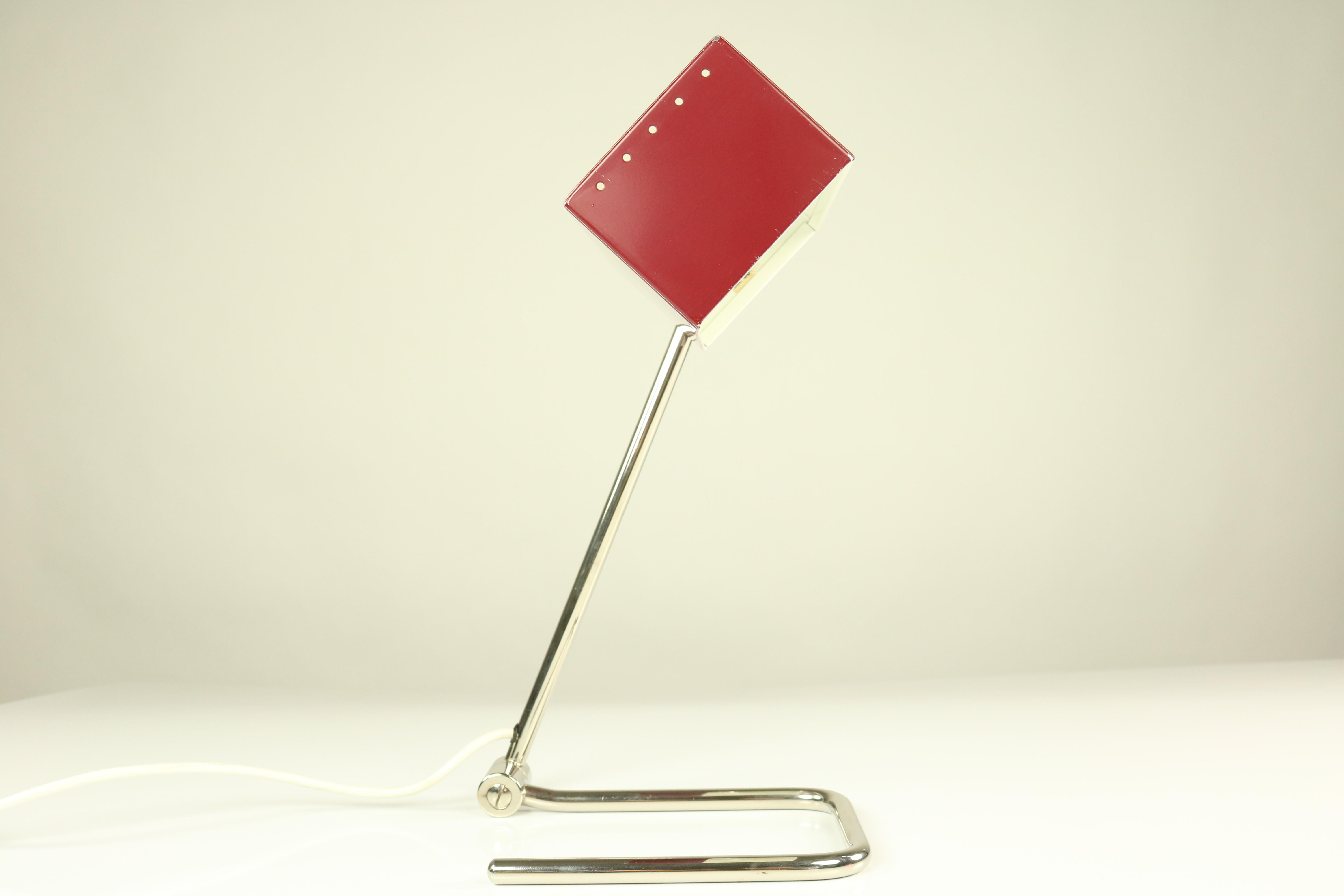 Midcentury Table Lamp by Hala Germany Wine Red and Chrome Vintage, 1950s-1960s In Good Condition For Sale In Nürnberg, DE