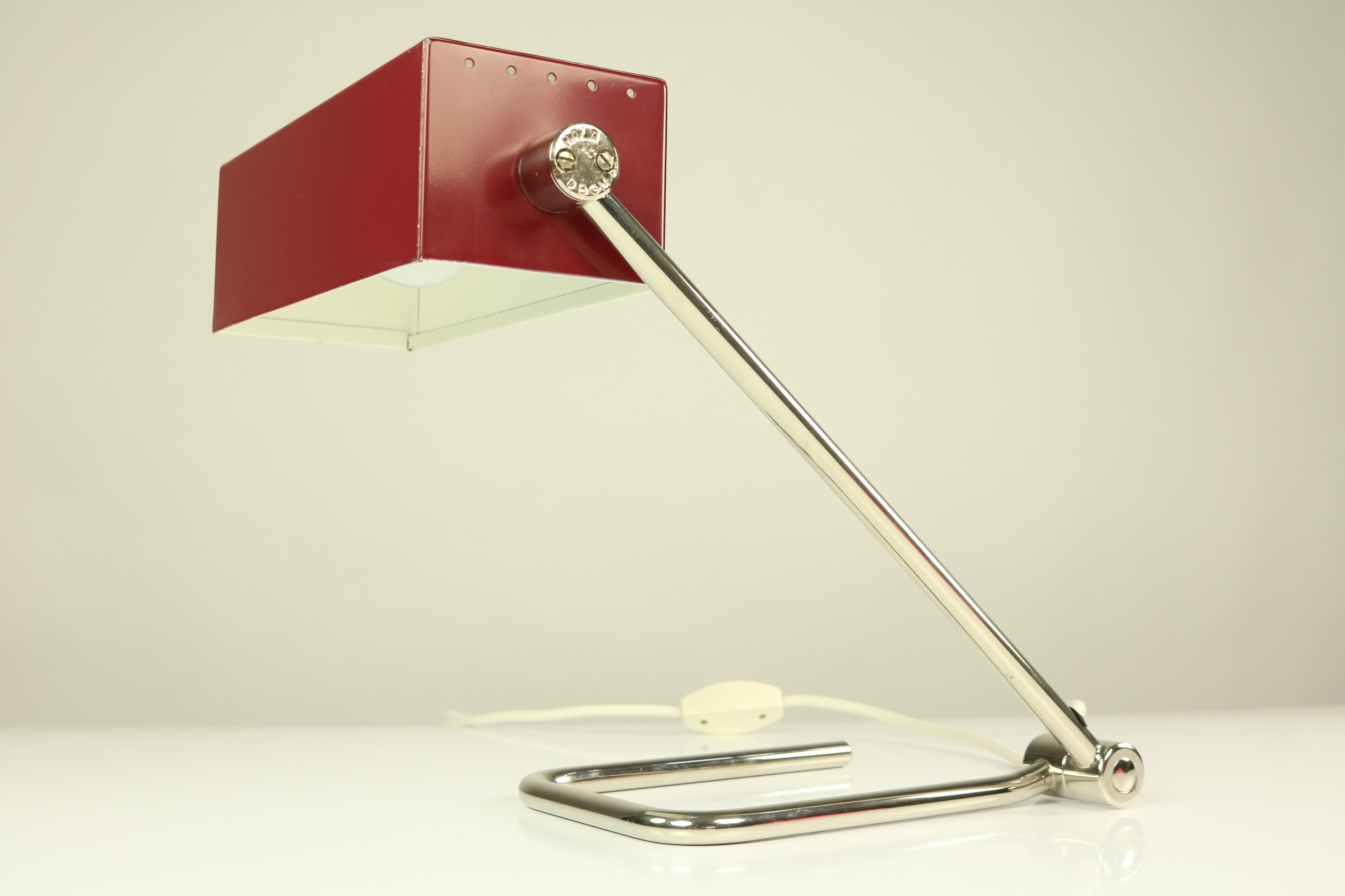 20th Century Midcentury Table Lamp by Hala Germany Wine Red and Chrome Vintage, 1950s-1960s For Sale