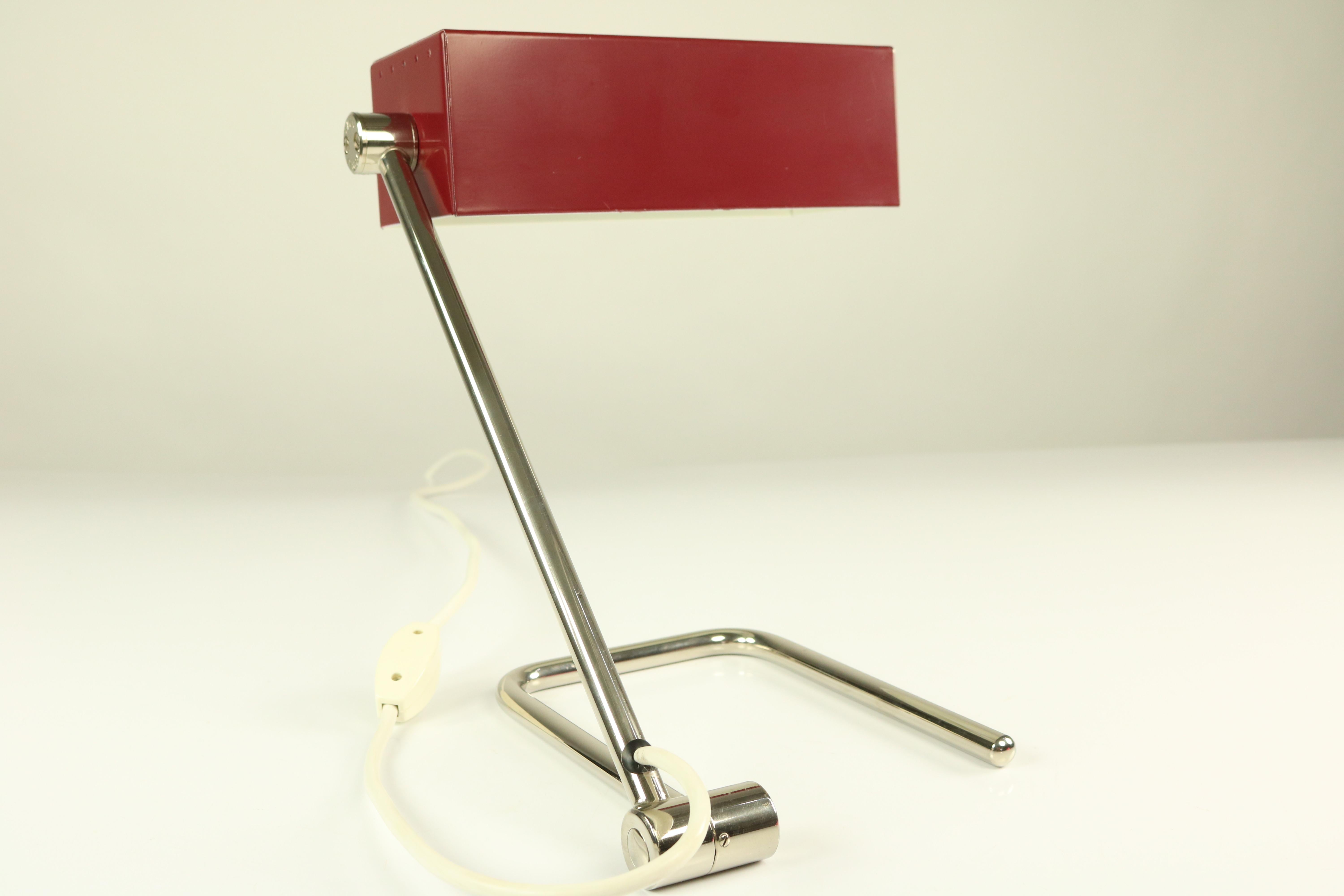 Brass Midcentury Table Lamp by Hala Germany Wine Red and Chrome Vintage, 1950s-1960s For Sale
