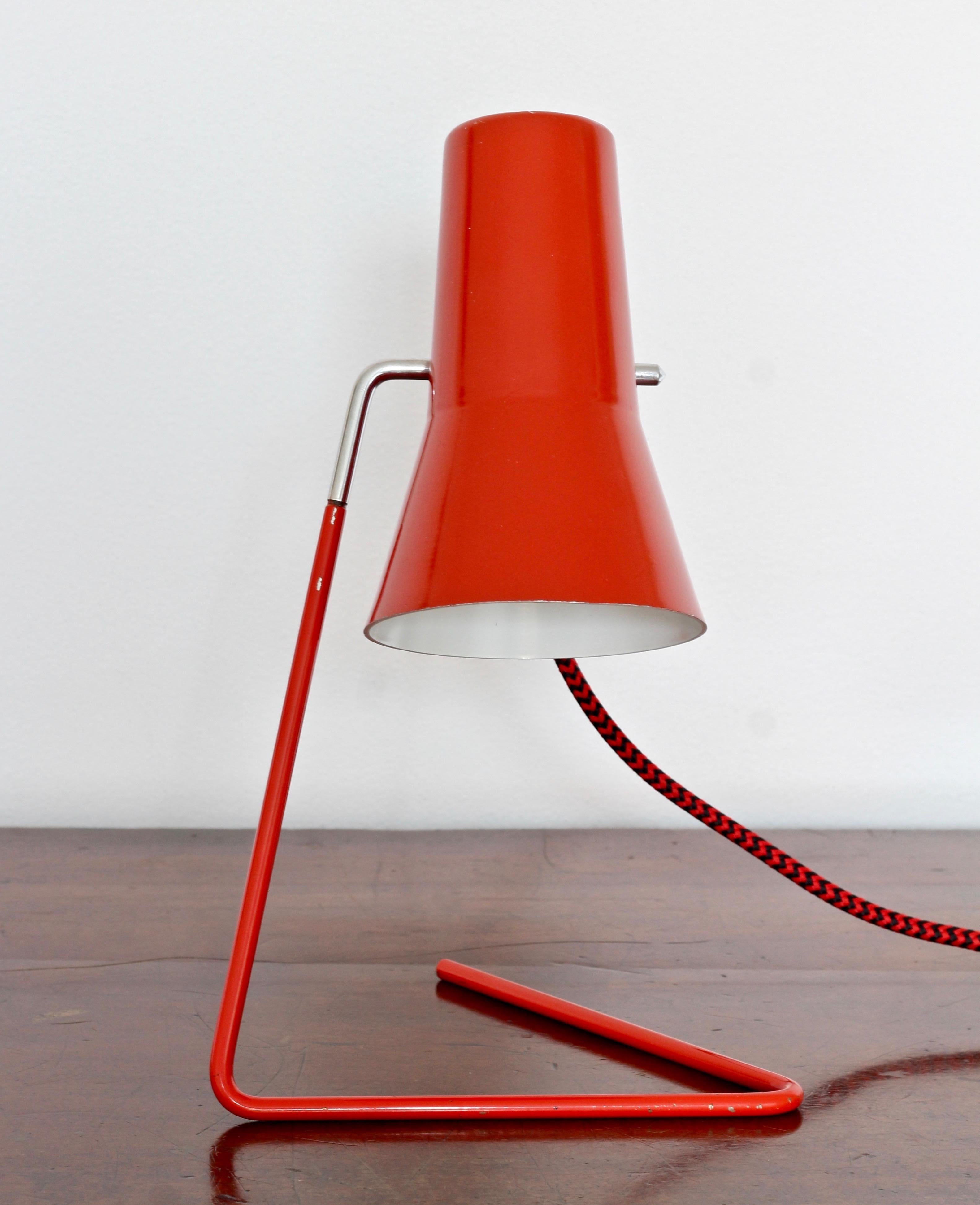 This table lamp was designed by Josef Hurka for the Drupol-Praha Company in Czechoslovakia in the 1950s. The lamps have been rewired with new cotton braid cables that refer stylistically to their design era. The plugs have been exchanged with new