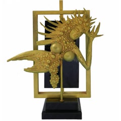 Mid-Century-Tischlampe, ca. 1970, schwarz-gold vergoldetes Metall und Lucite Göttin Diety