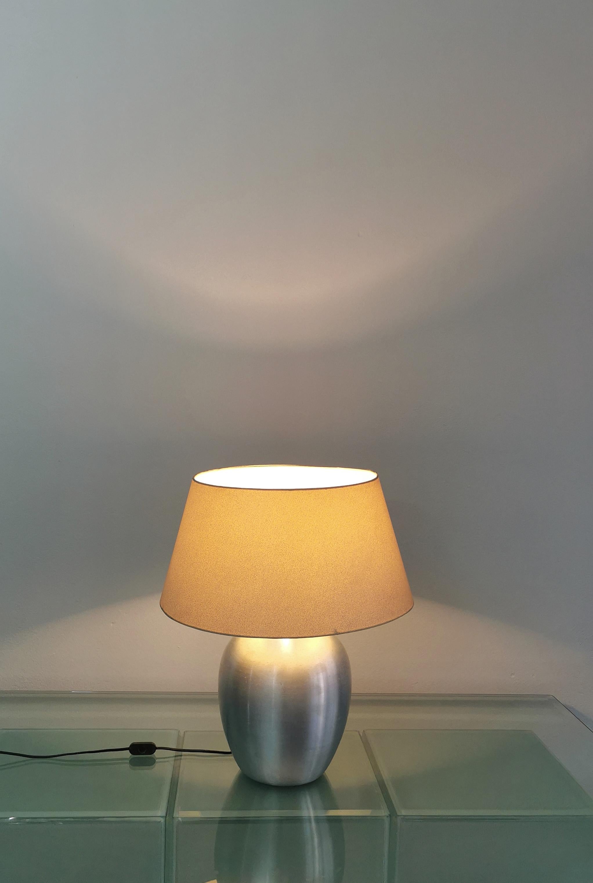 20th Century Midcentury Table lamp Fabric Brushed Aluminum Italian Design 1970s For Sale