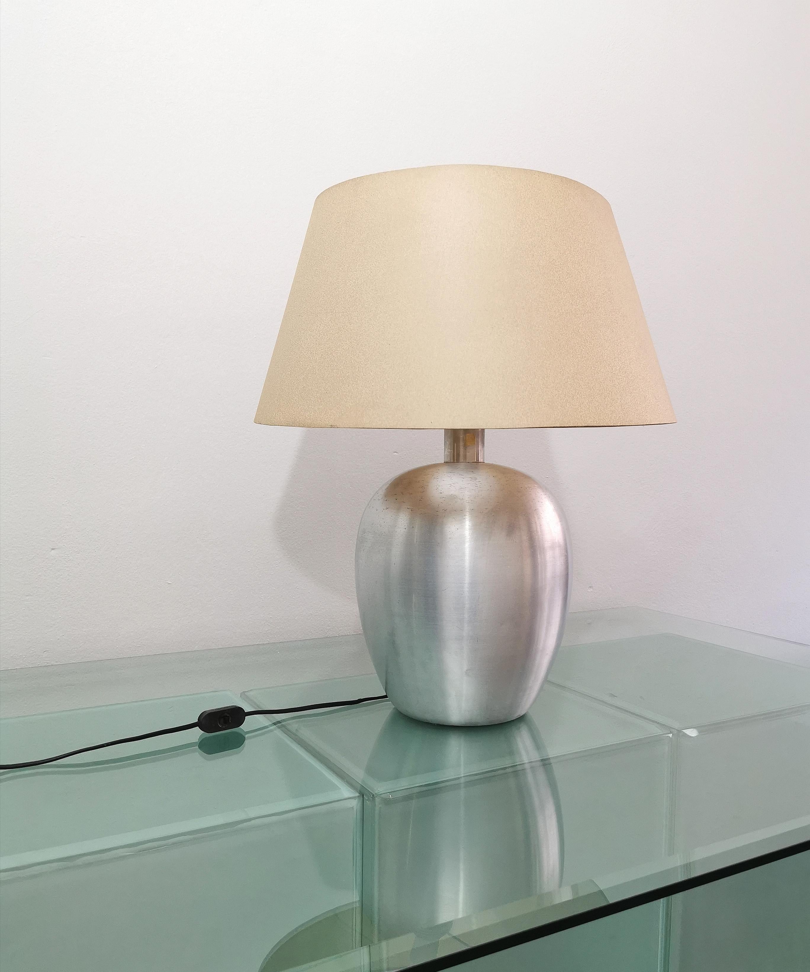 Midcentury Table lamp Fabric Brushed Aluminum Italian Design 1970s For Sale 1