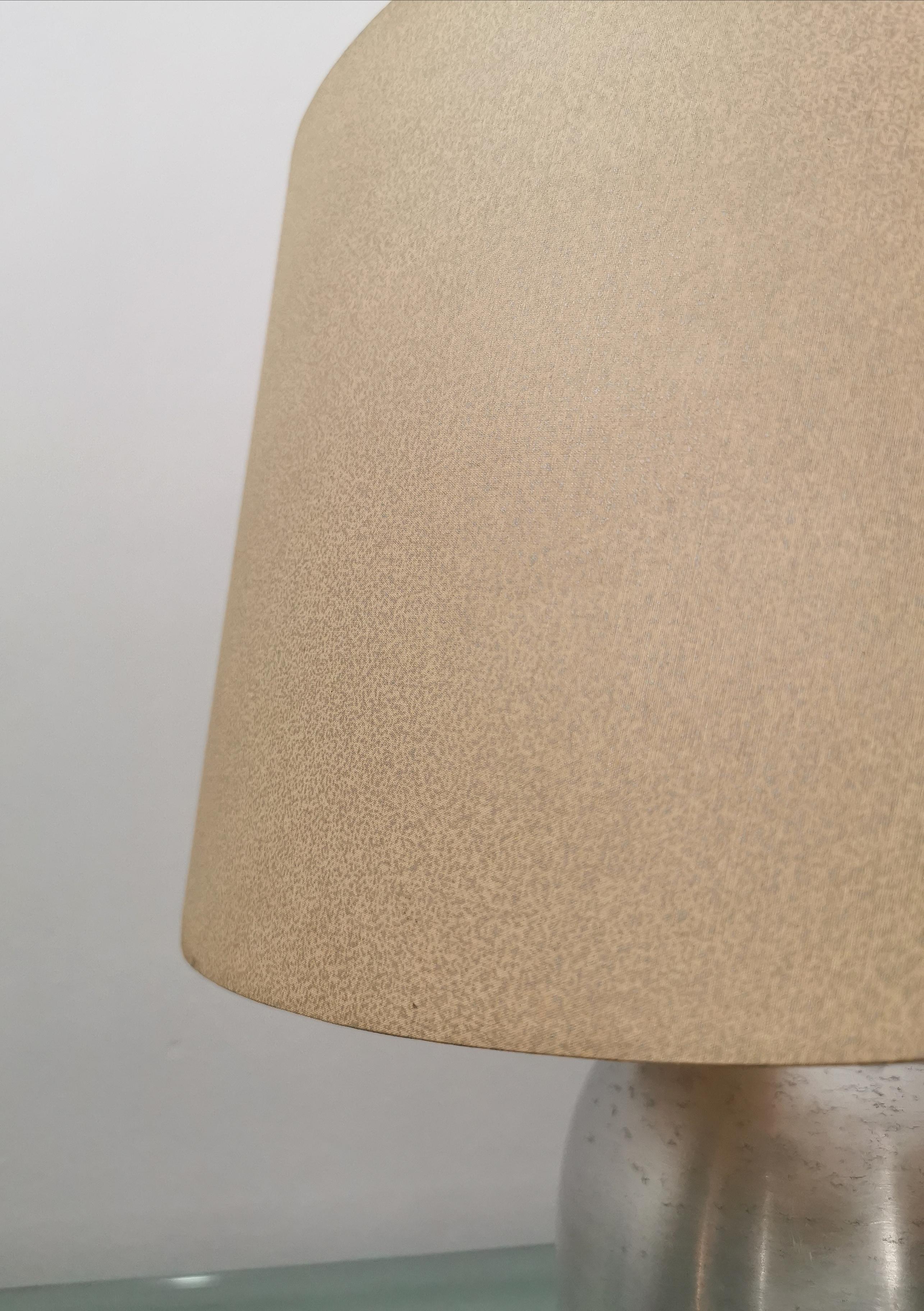 Midcentury Table lamp Fabric Brushed Aluminum Italian Design 1970s For Sale 4