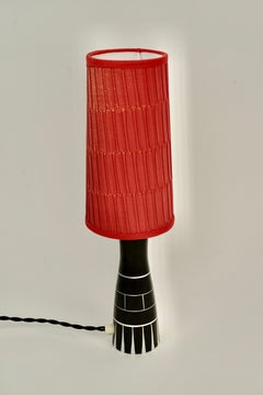 Midcentury Table Lamp from Royal Dux with Red Silk Shade