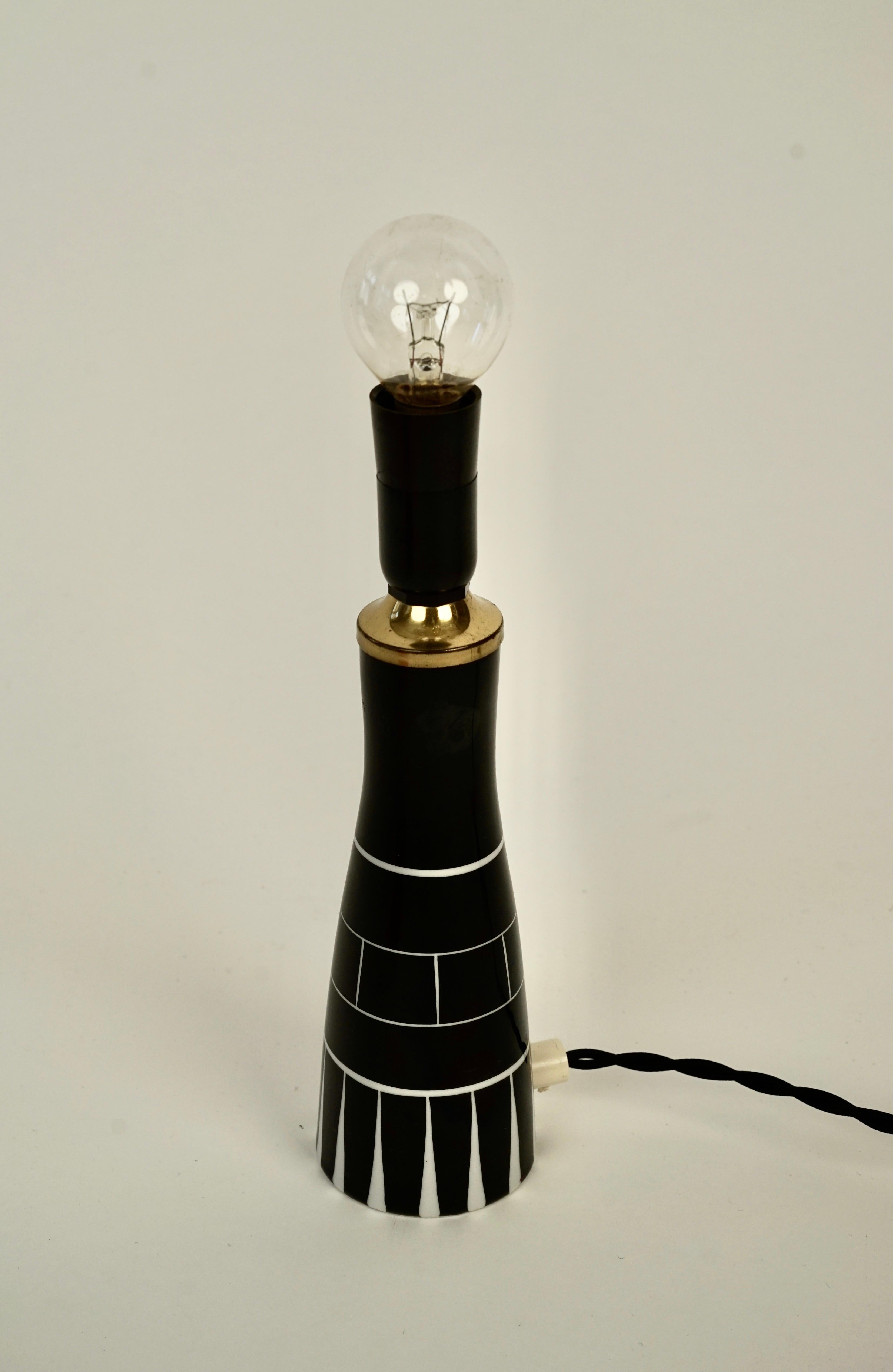 Glazed Midcentury Table Lamp from Royal Dux with Red Silk Shade For Sale