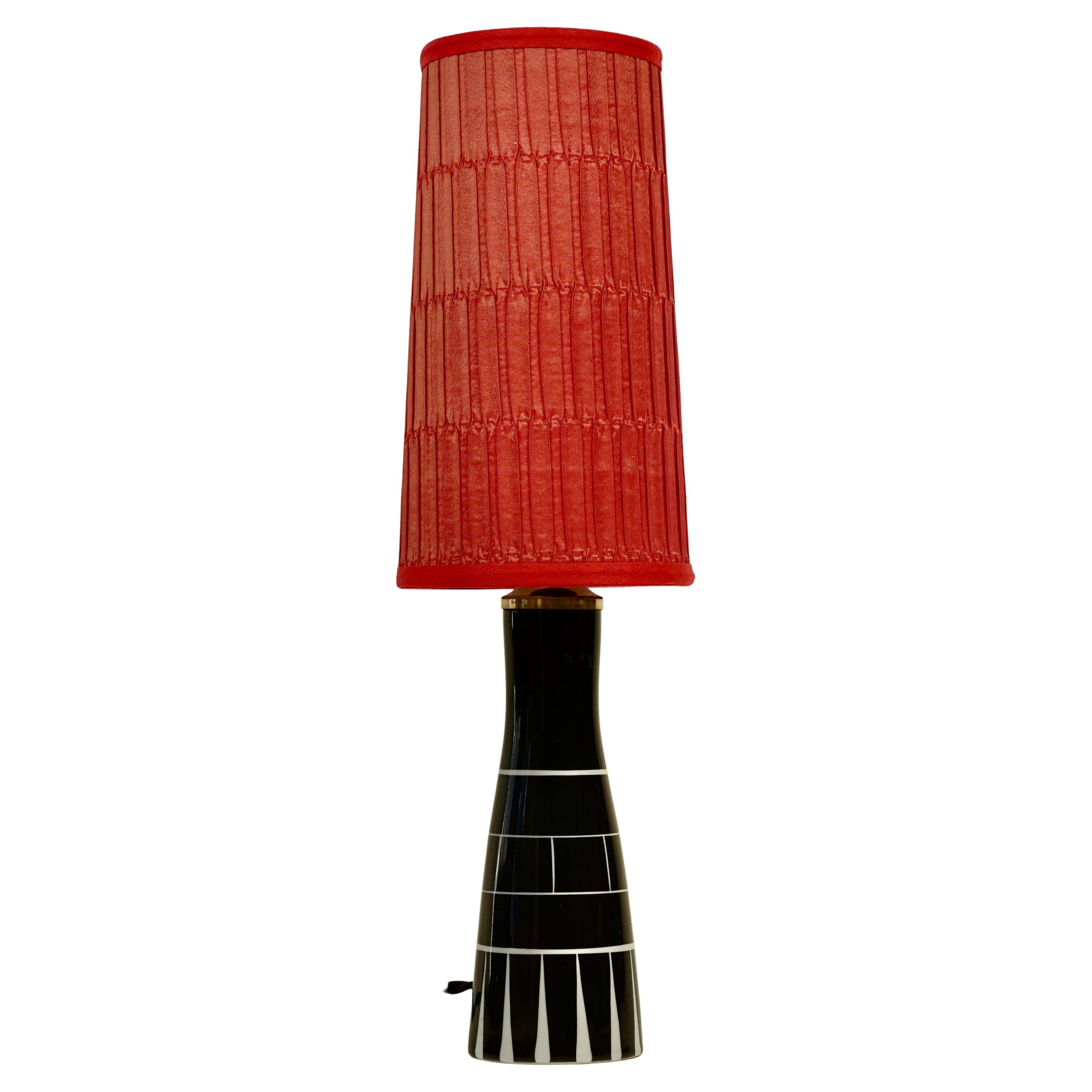 Midcentury Table Lamp from Royal Dux with Red Silk Shade