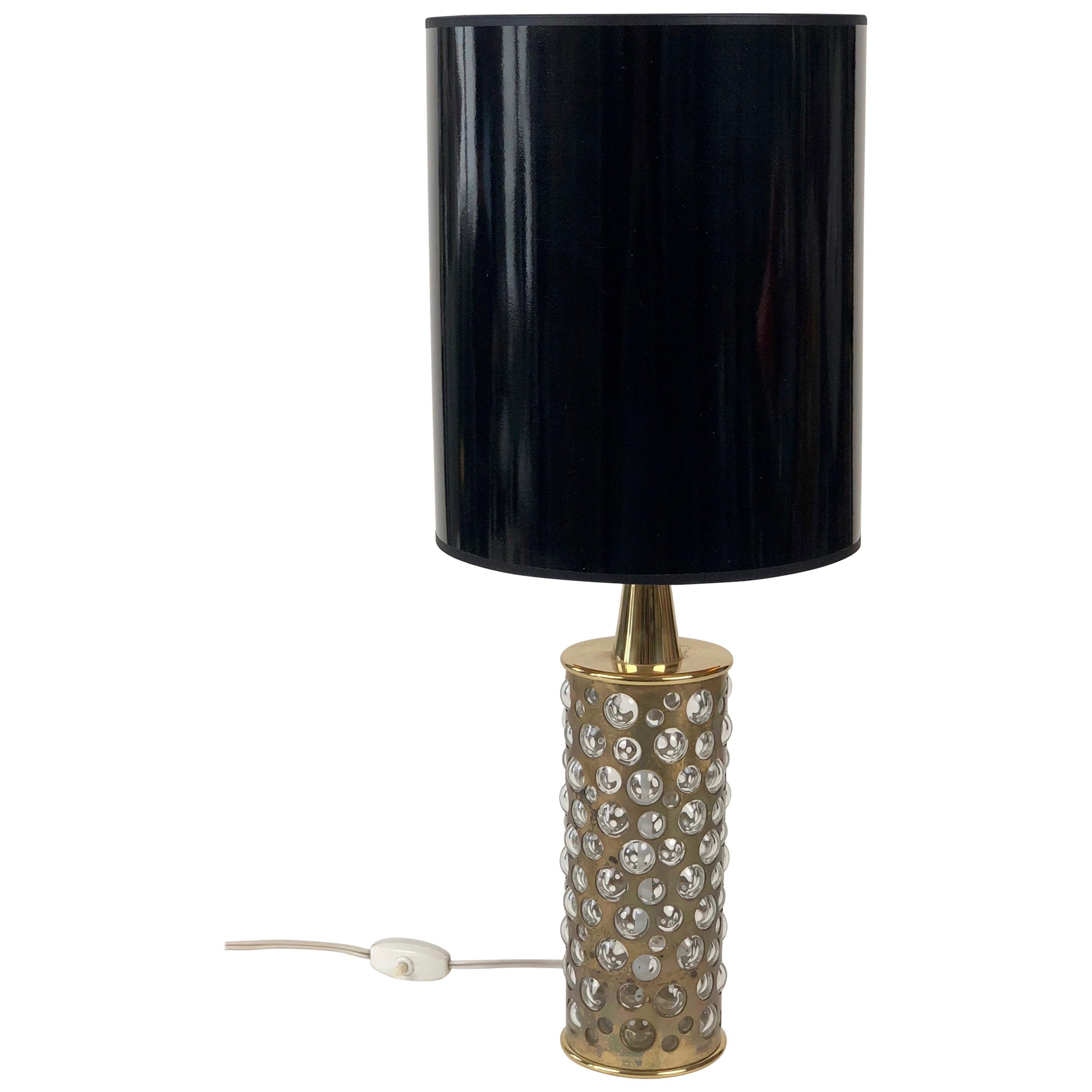 Midcentury Table Lamp from Rupert Nikoll, Patinated Brass and Glass For Sale