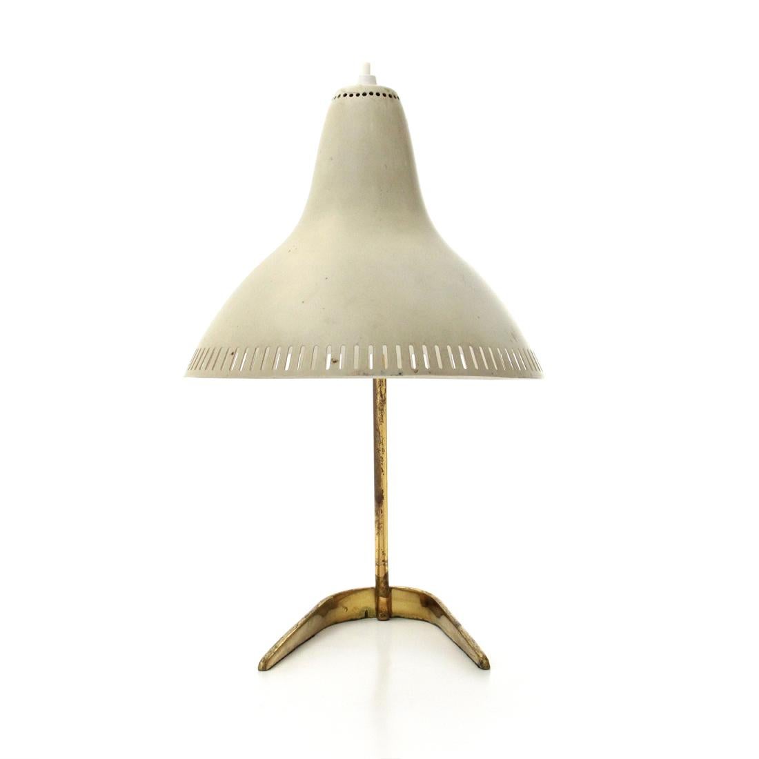 Italian Midcentury Table Lamp in Brass and Aluminium, 1950s