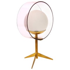 Midcentury Table Lamp in Brass, Glass and Pink Perspex by Stilux, 1960s