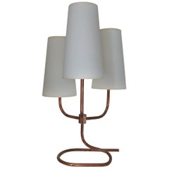 Midcentury Table Lamp in Copper and Brass in the Manner of Jean Royère, France