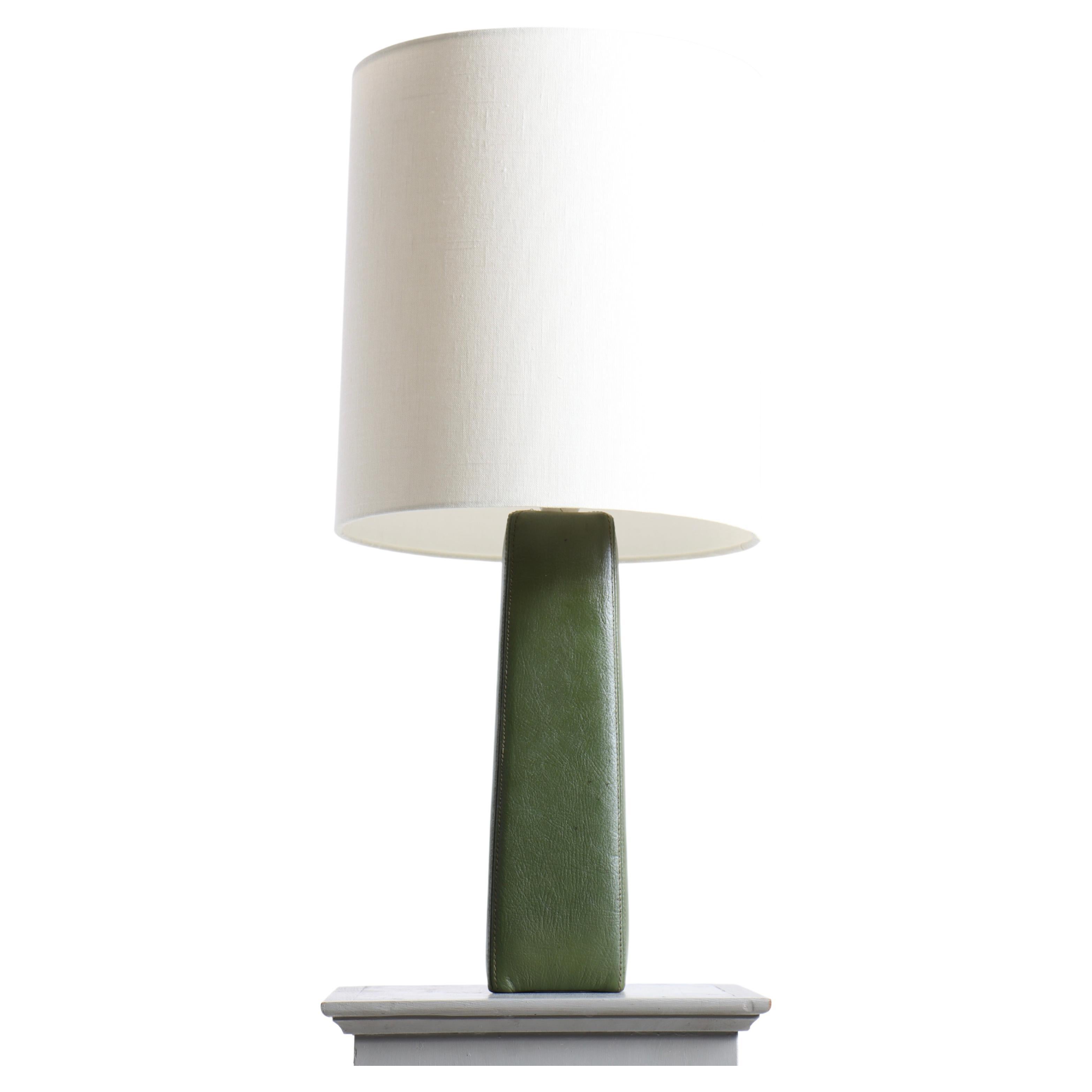 Midcentury Table Lamp in Patinated Leather, Made in Sweden For Sale