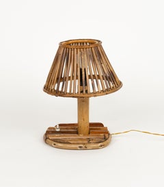 Lampada da tavolo di metà secolo in rattan e bambù in stile Louis Sognot, Italia anni '60