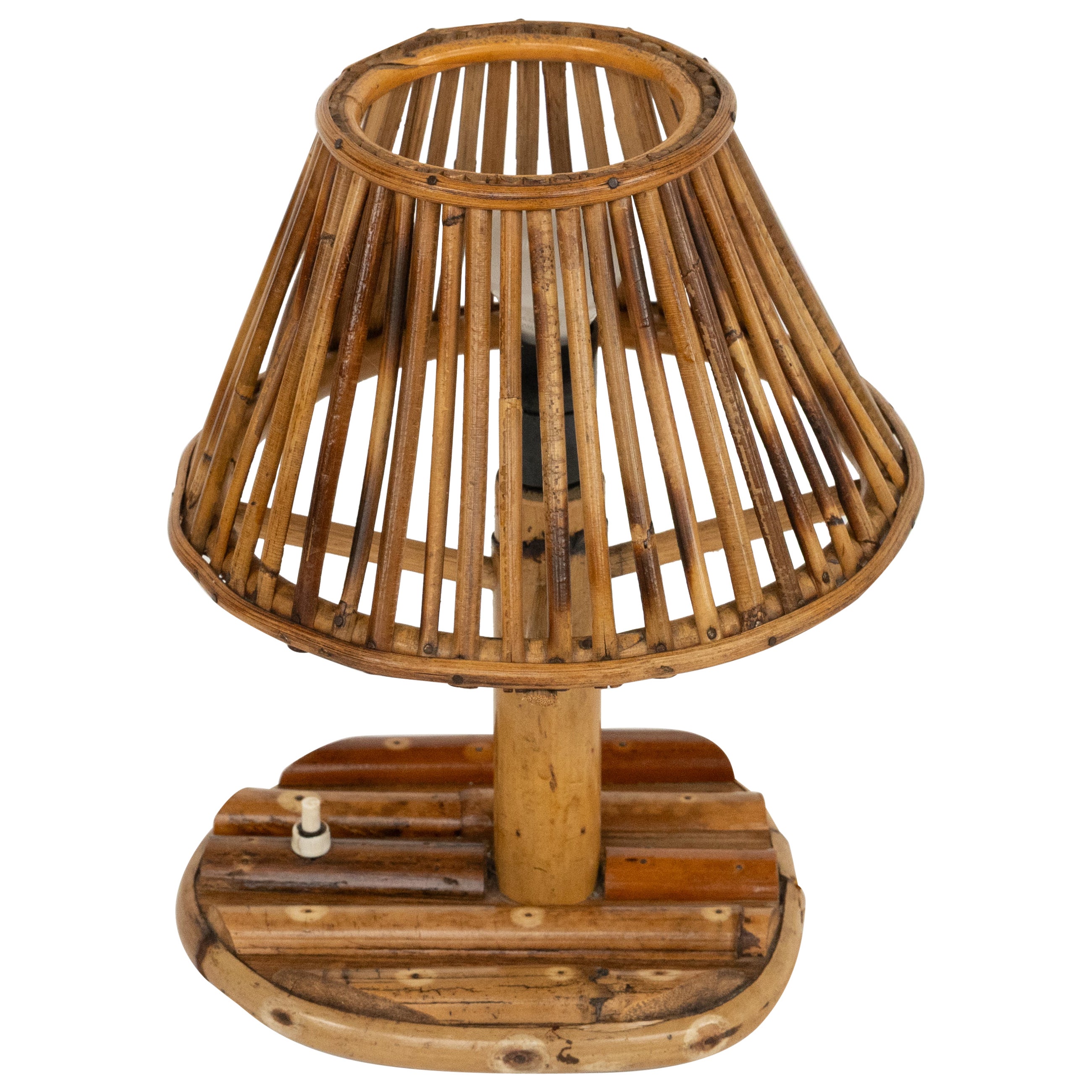 Lámpara de sobremesa de mediados de siglo en ratán y bambú estilo Louis Sognot, Italia Años 60 en venta