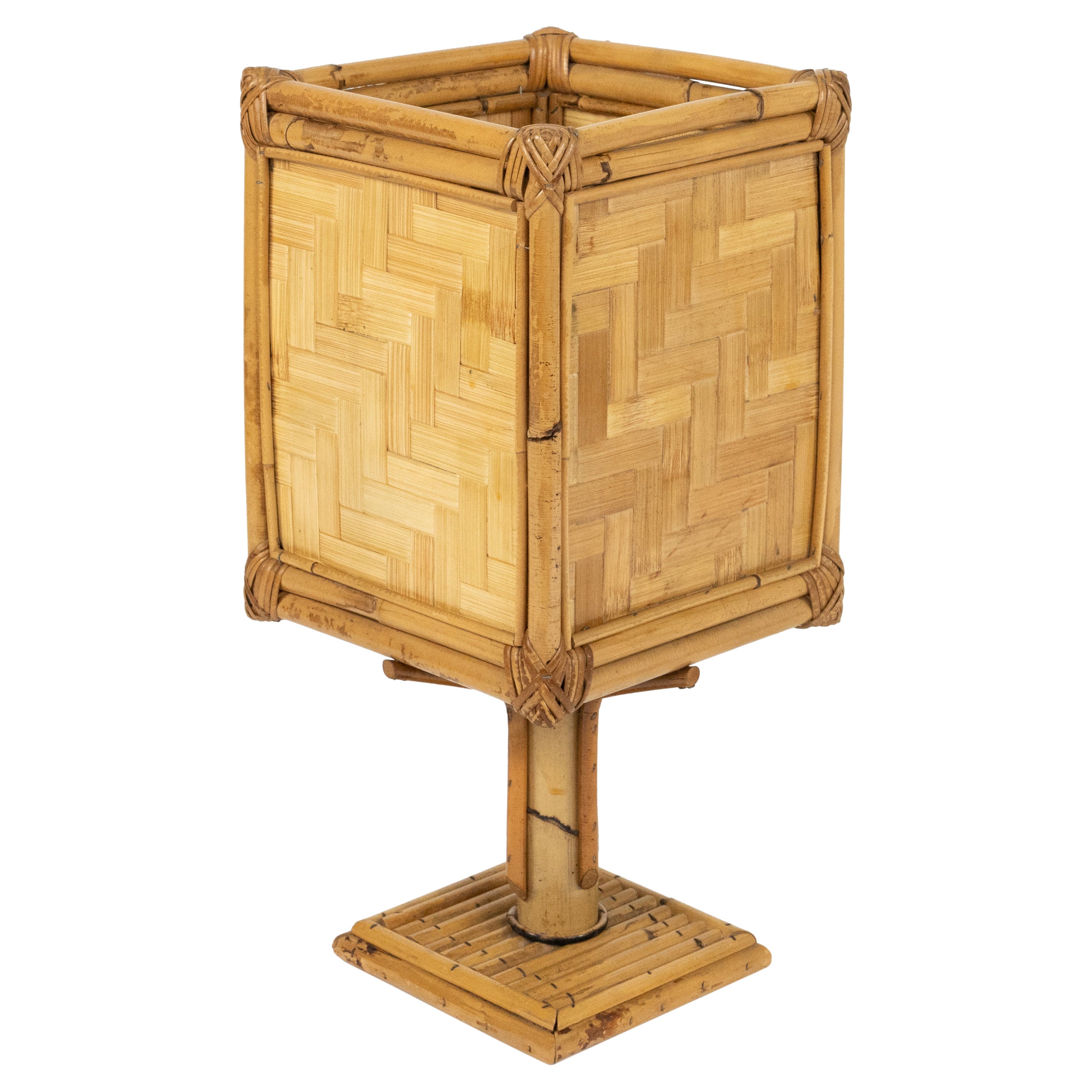 Lámpara de sobremesa de mediados de siglo en ratán y bambú Estilo Vivai del Sud, Italia Años 70