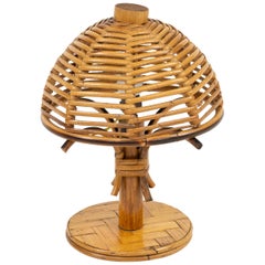 Midcentury Table Lamp in Rattan, Bamboo 
Wicker Louis Sognot Style, Italy 1960s