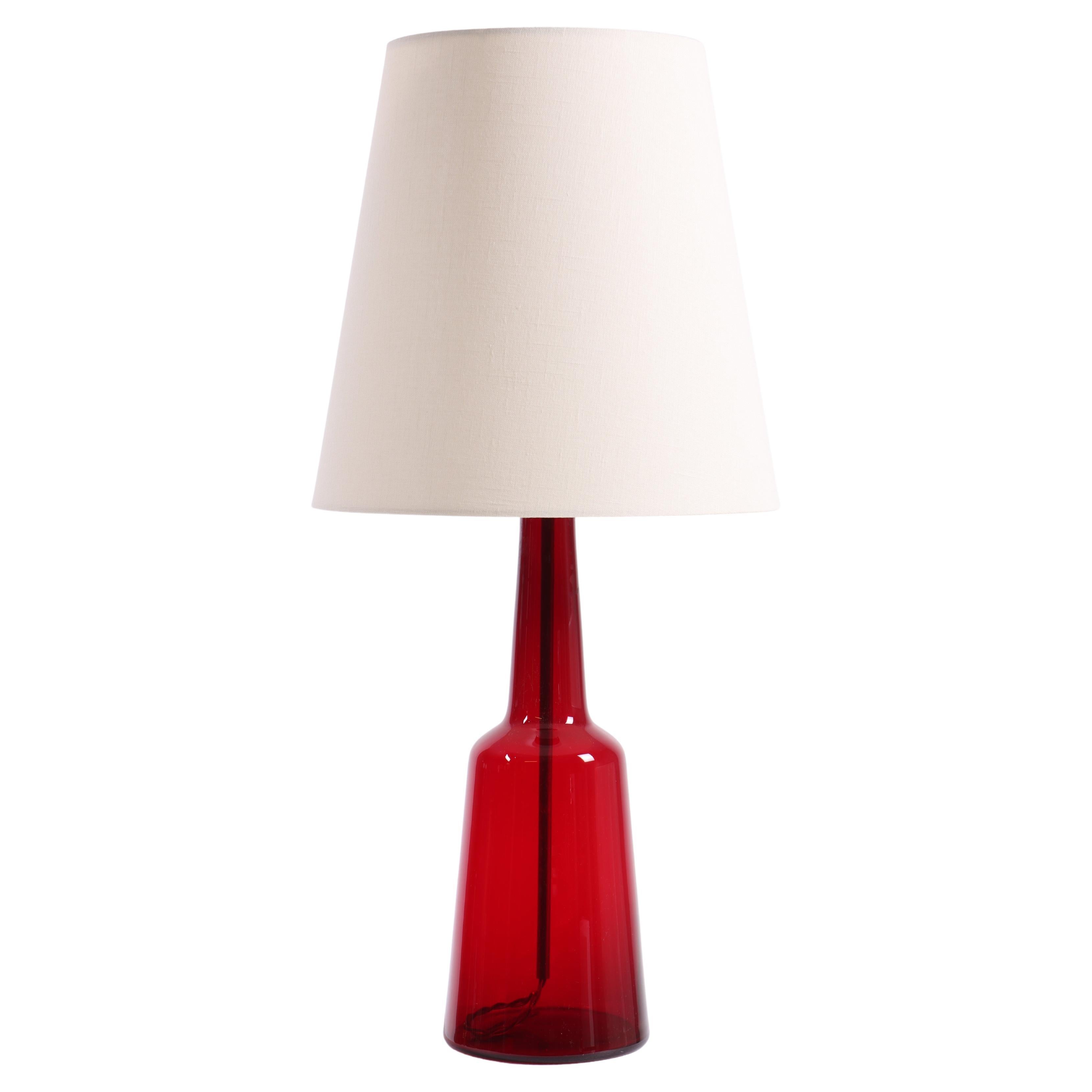Midcentury Table Lamp in Red Glass by Holmegaard, 1950s For Sale
