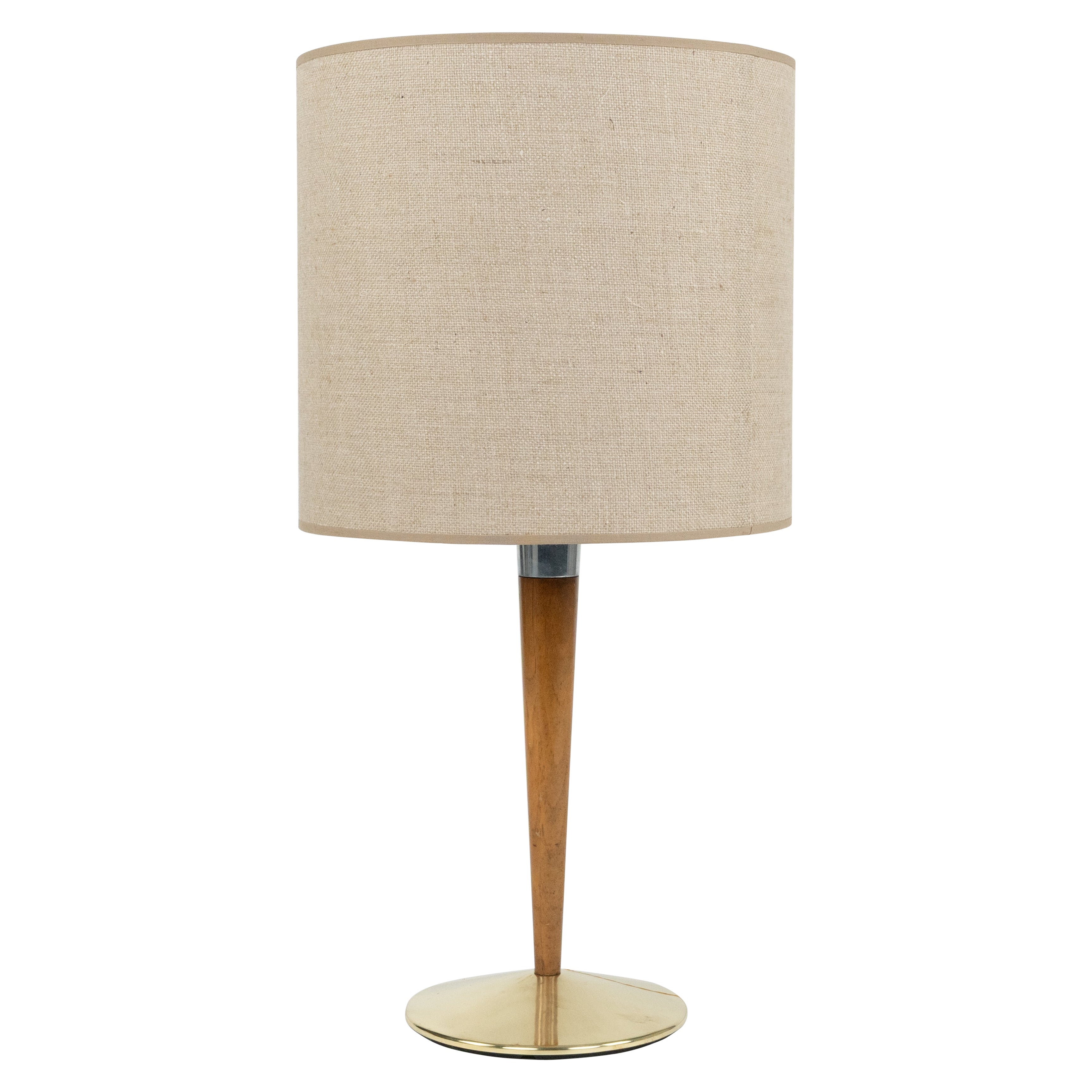 Lampe de table du milieu du siècle mod. A/1 en laiton, Wood Wood et tissu par Sciolari, Italie années 1960