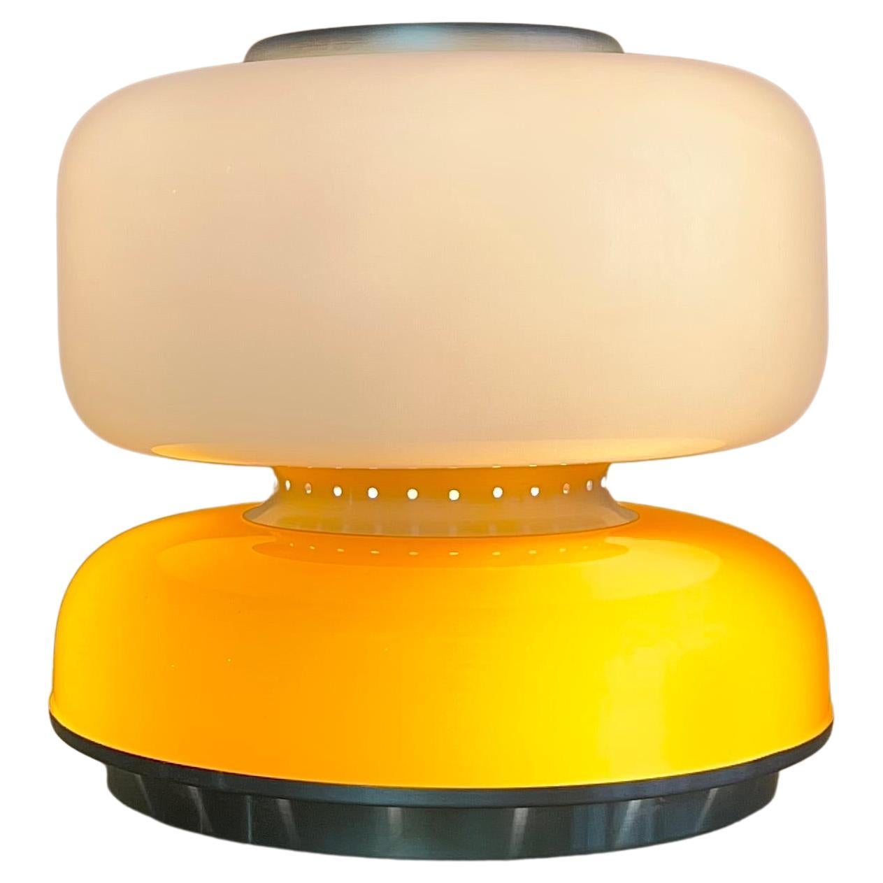Midcentury Table Lamp Murano Glass White Orange Aluminum Italian Design, 1960s