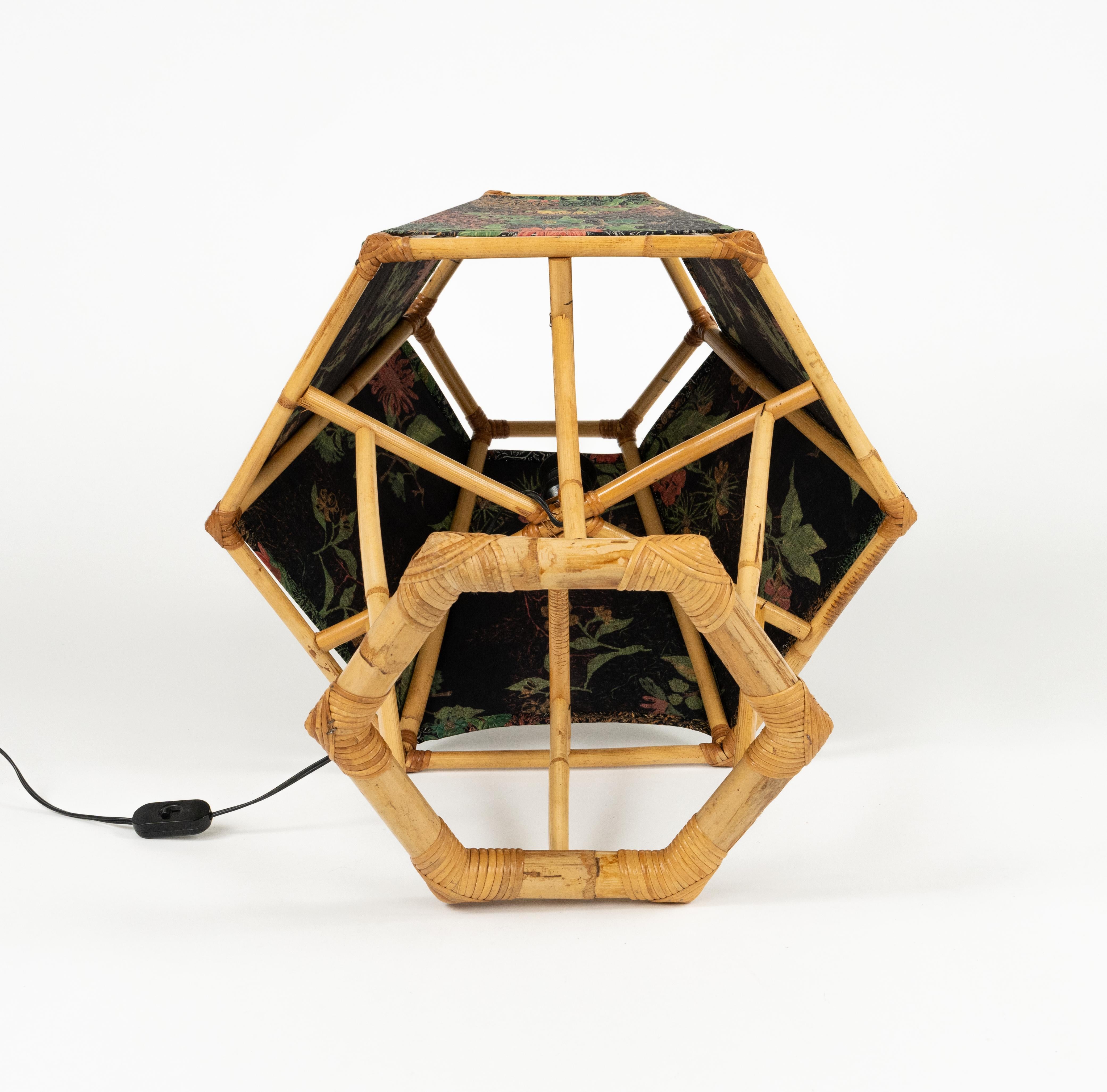 Midcentury Table Lamp Rattan and Bamboo Louis Sognot Style, Italy 1970s For Sale 3